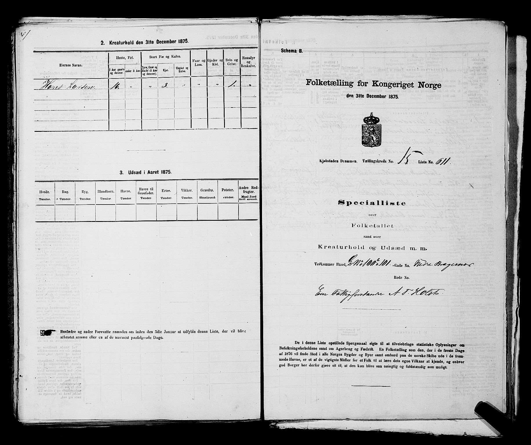 SAKO, 1875 census for 0602 Drammen, 1875, p. 1735