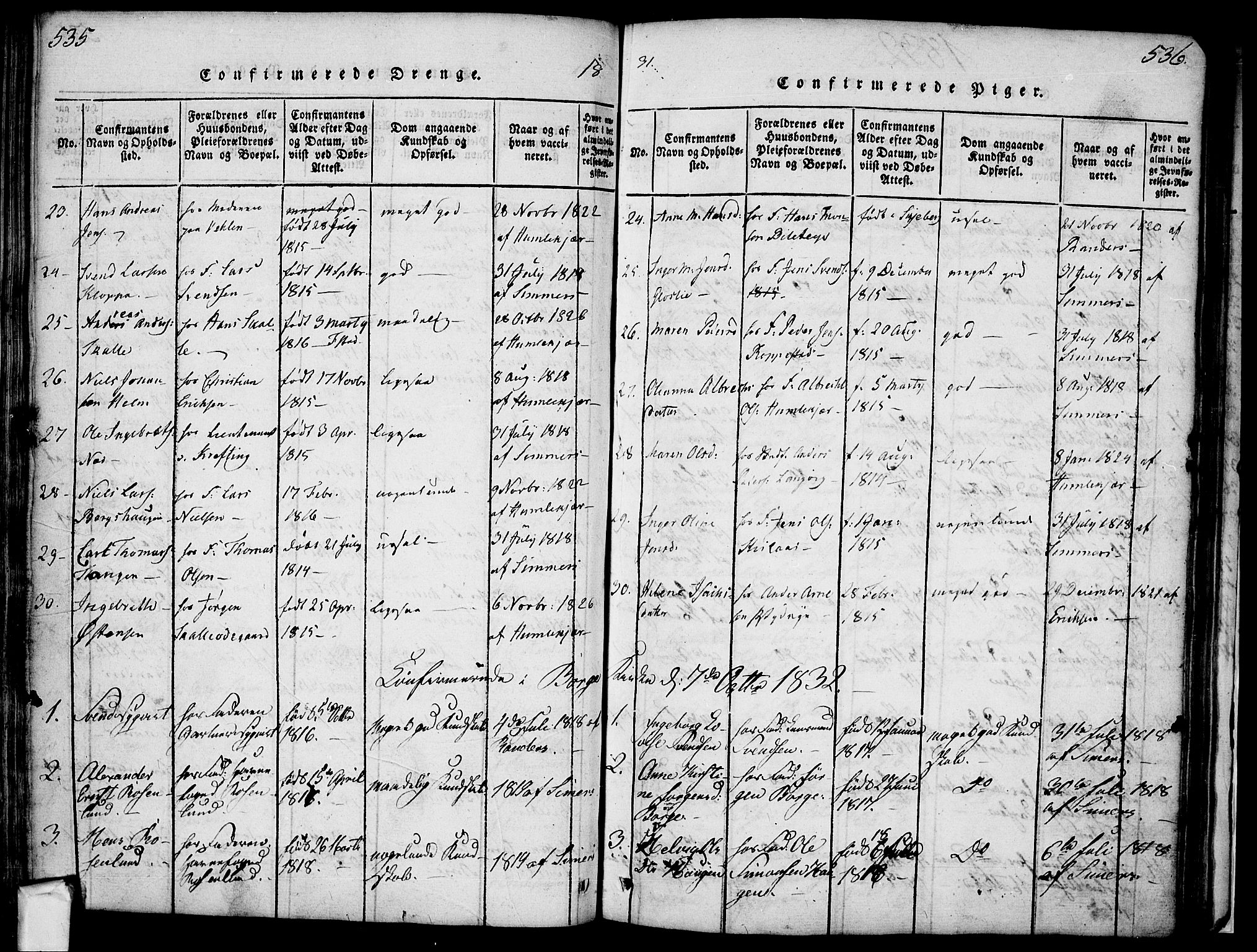 Borge prestekontor Kirkebøker, SAO/A-10903/F/Fa/L0003: Parish register (official) no. I 3, 1815-1836, p. 535-536