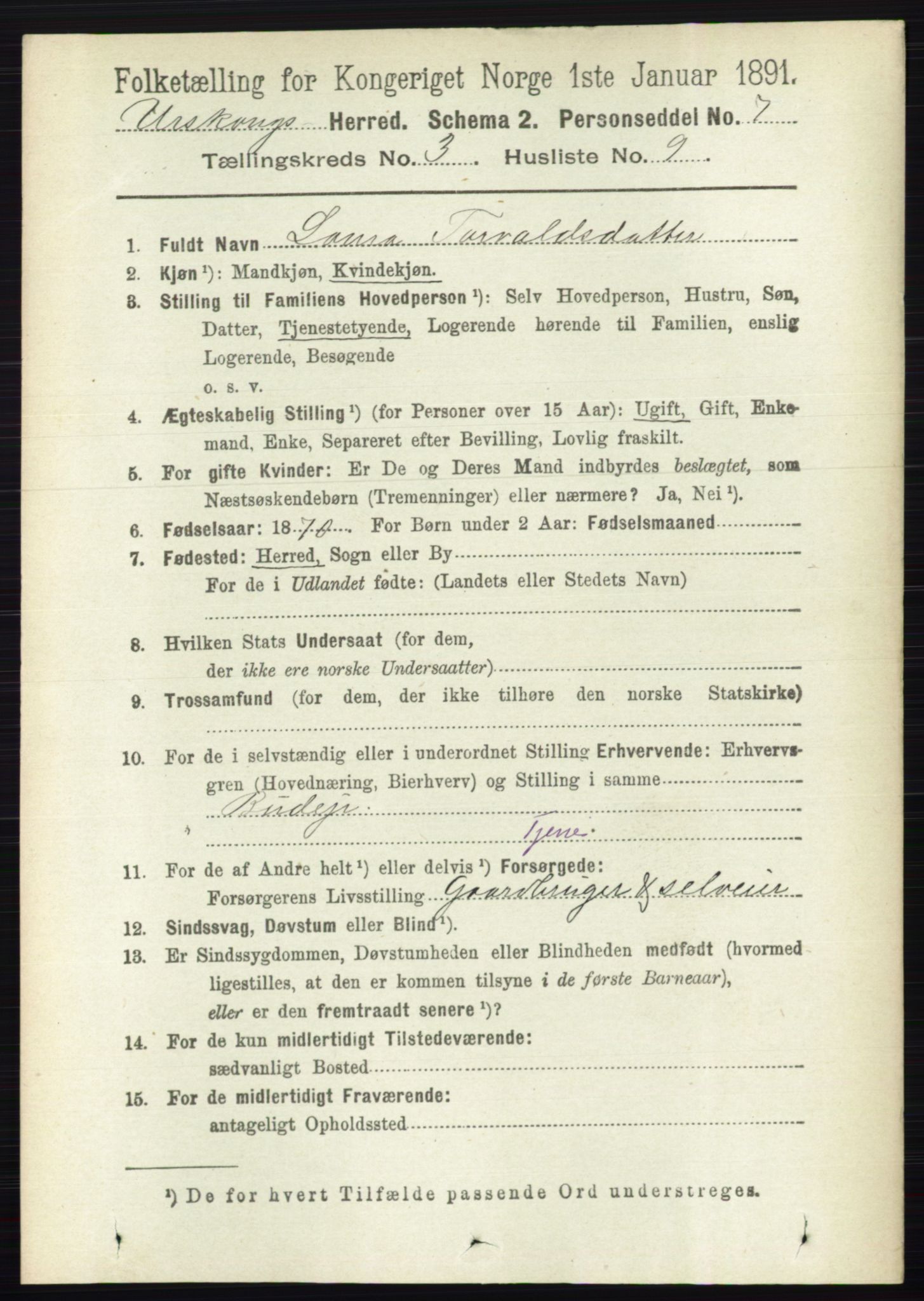 RA, 1891 census for 0224 Aurskog, 1891, p. 572