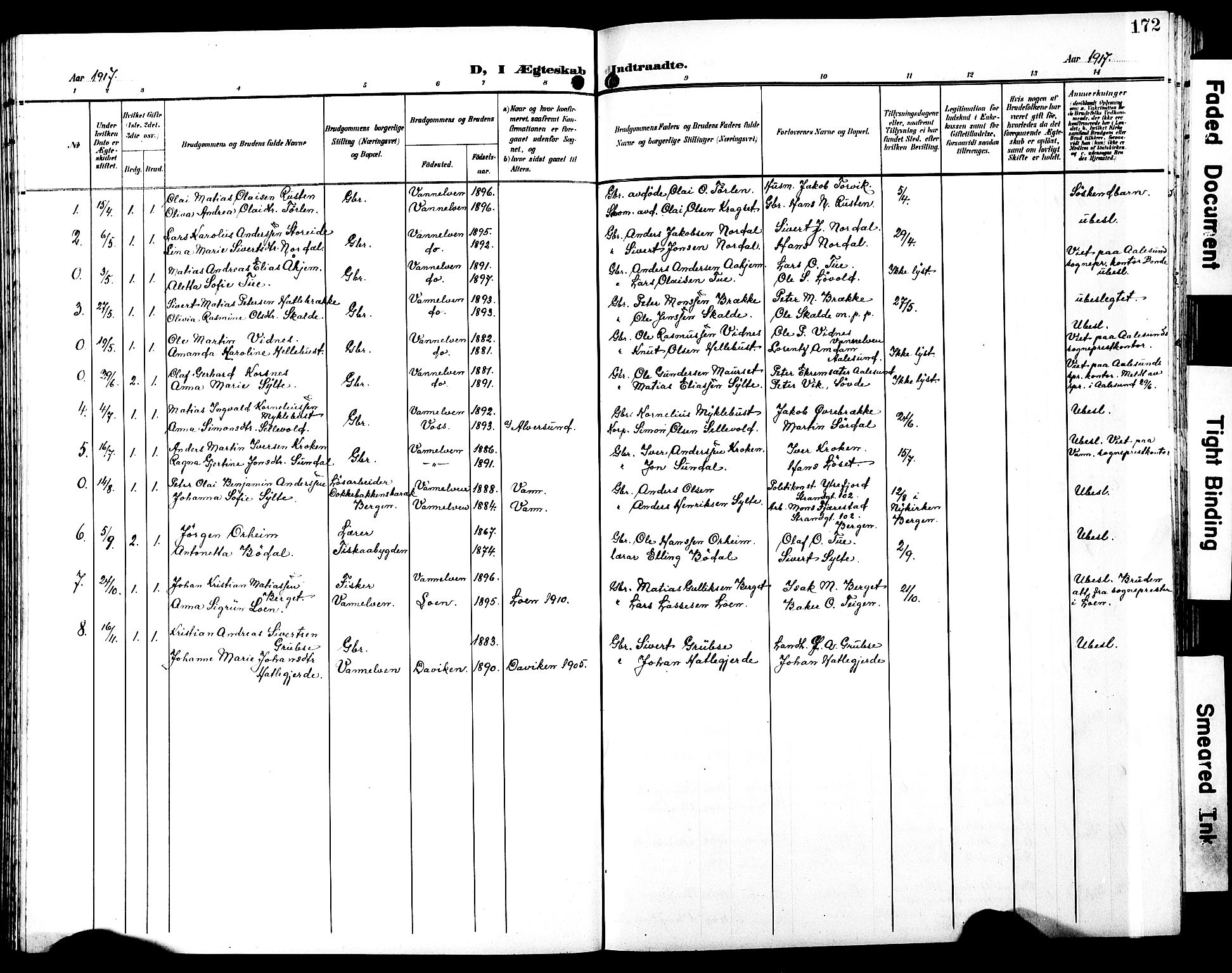 Ministerialprotokoller, klokkerbøker og fødselsregistre - Møre og Romsdal, SAT/A-1454/501/L0018: Parish register (copy) no. 501C04, 1902-1930, p. 172