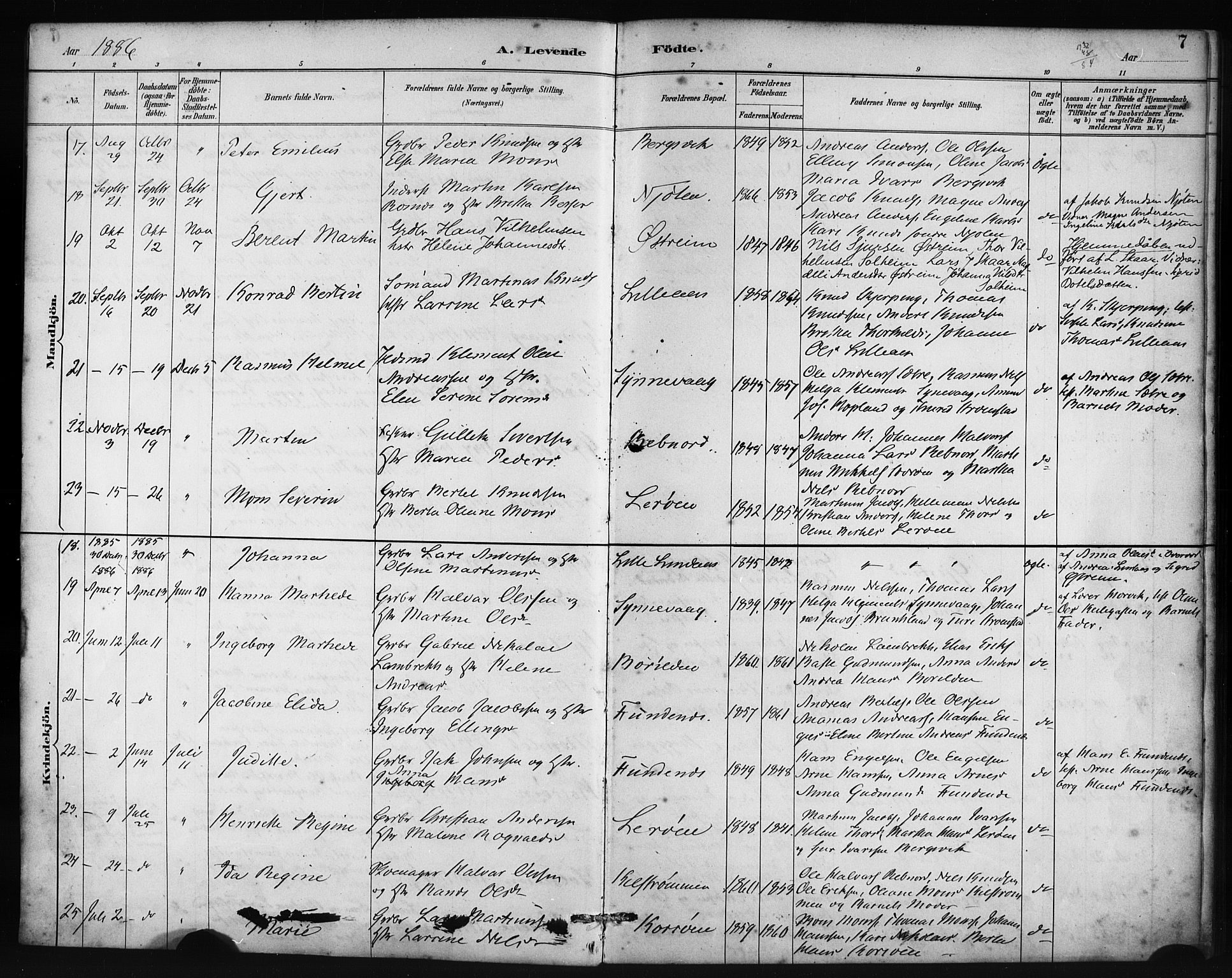 Lindås Sokneprestembete, AV/SAB-A-76701/H/Haa/Haac/L0001: Parish register (official) no. C 1, 1886-1896, p. 7