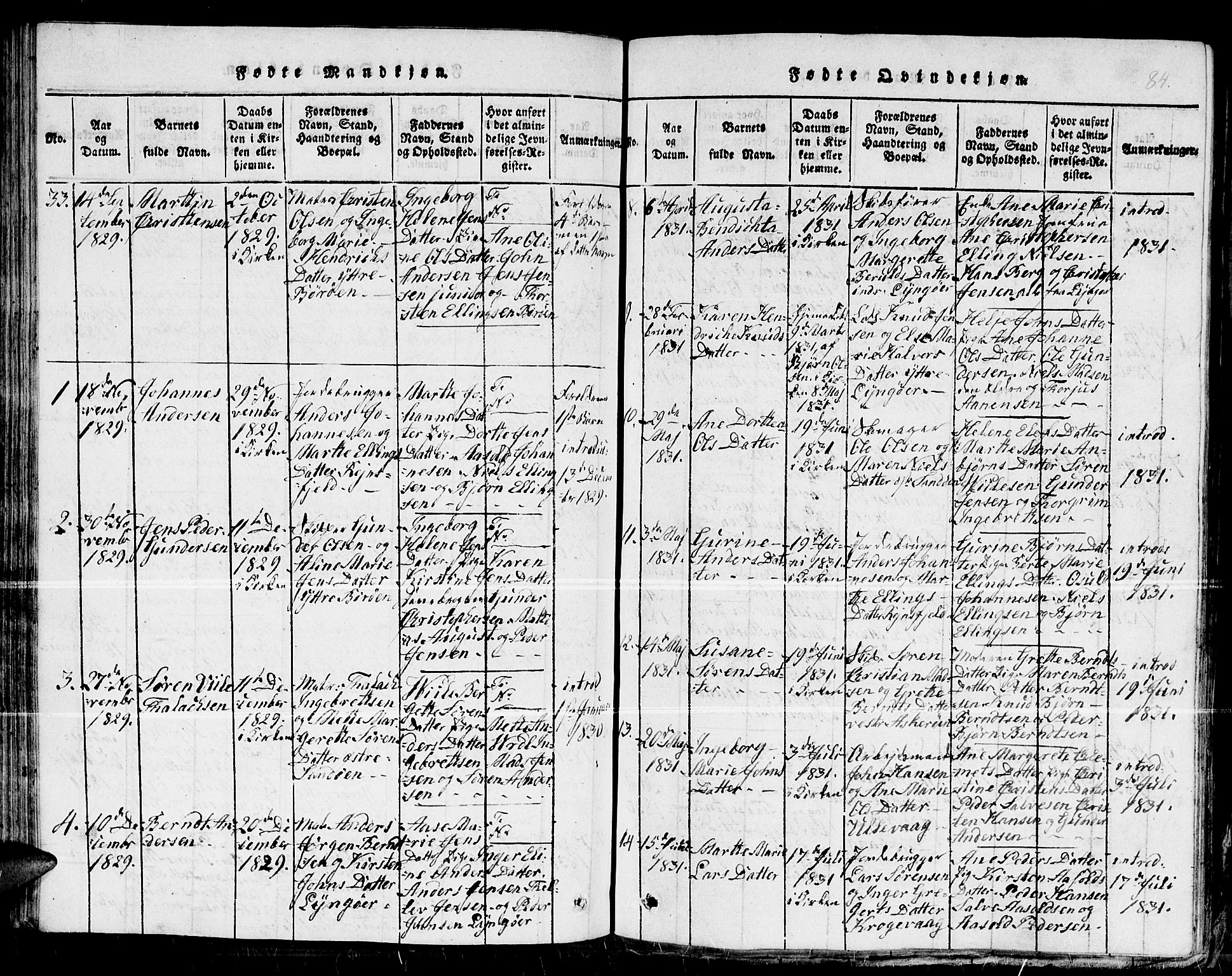 Dypvåg sokneprestkontor, SAK/1111-0007/F/Fb/Fba/L0009: Parish register (copy) no. B 9, 1816-1842, p. 84