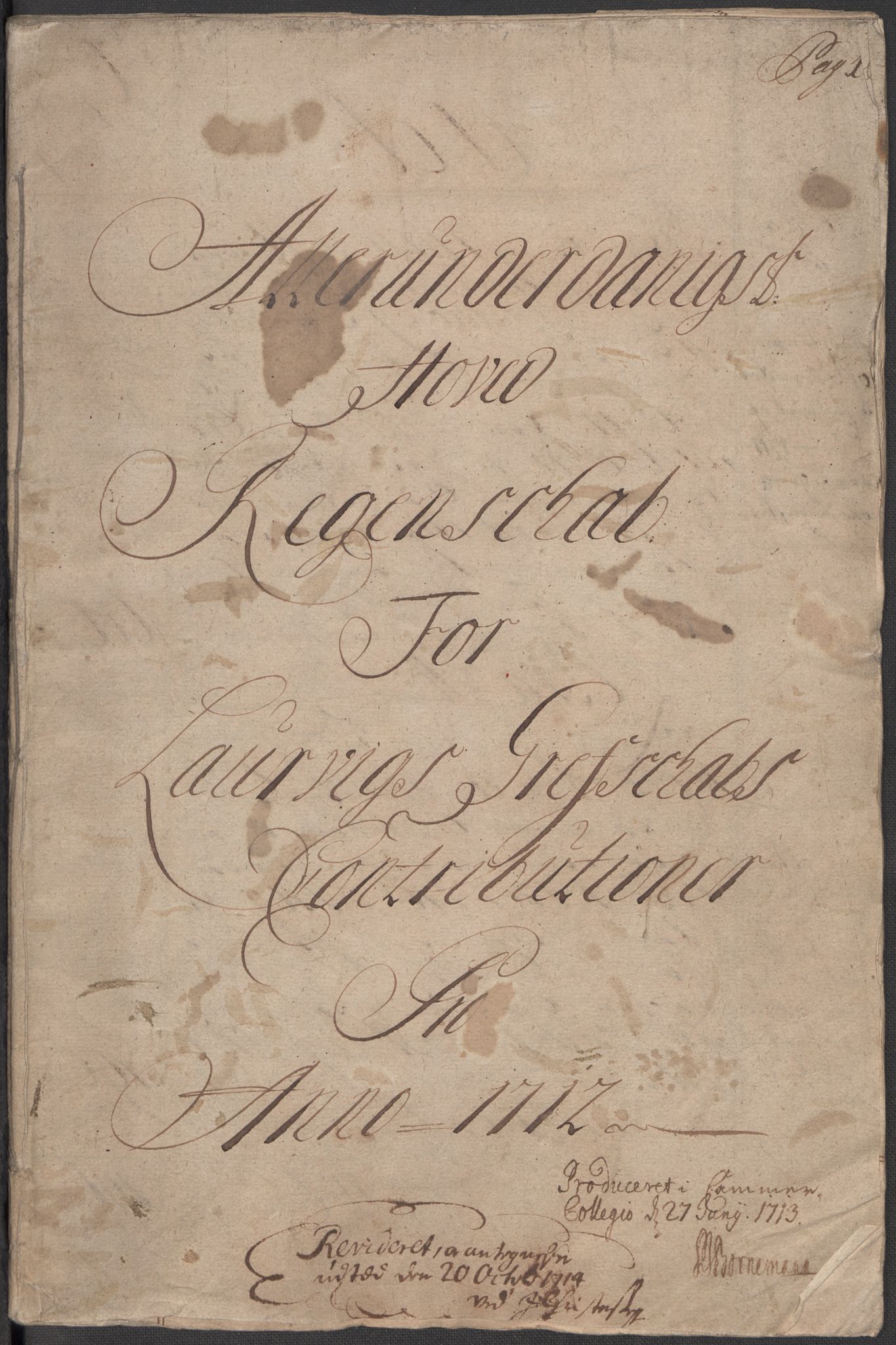 Rentekammeret inntil 1814, Reviderte regnskaper, Fogderegnskap, RA/EA-4092/R33/L1984: Fogderegnskap Larvik grevskap, 1712, p. 3