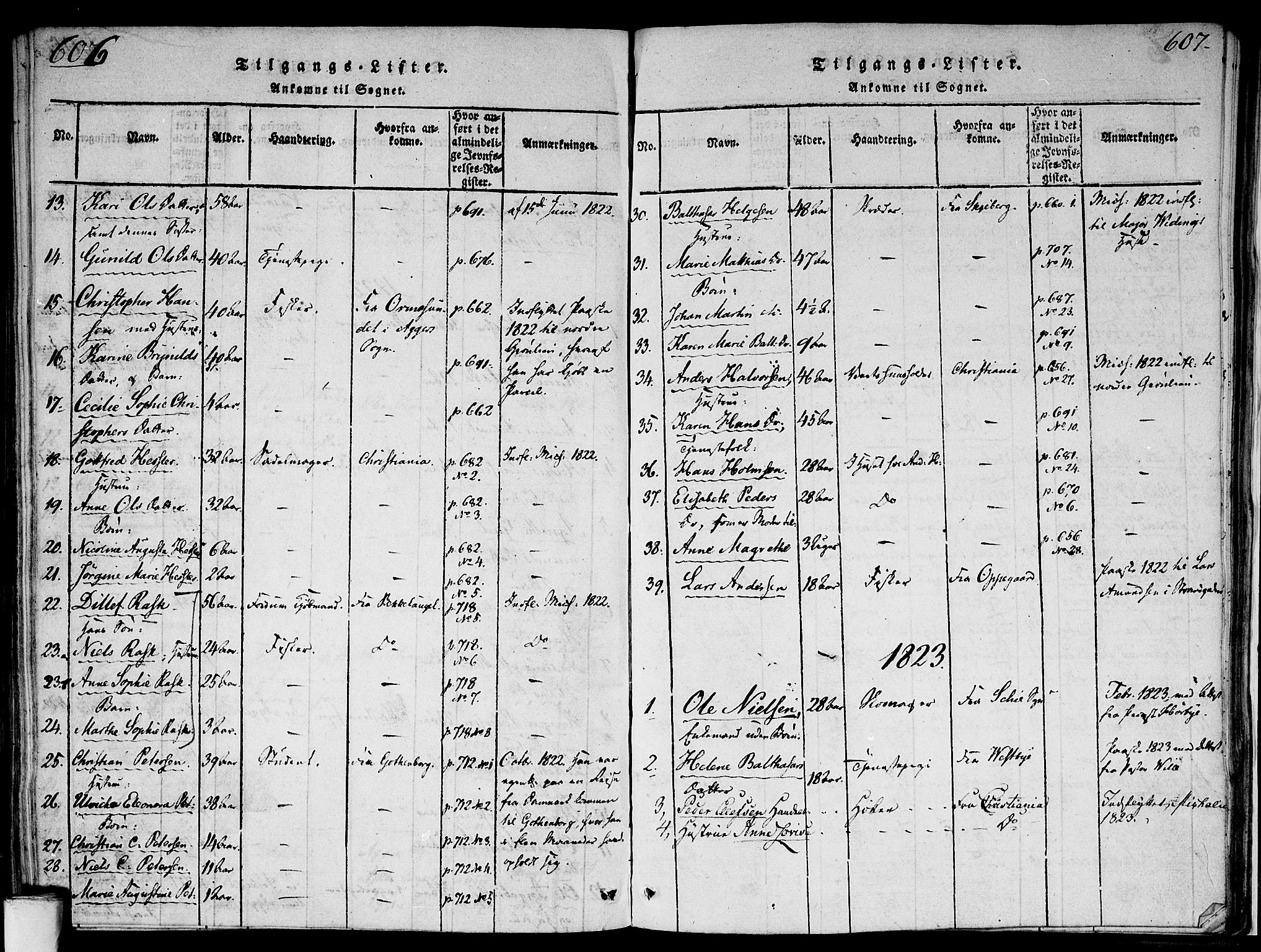 Gamlebyen prestekontor Kirkebøker, SAO/A-10884/F/Fa/L0002: Parish register (official) no. 2, 1817-1829, p. 606-607