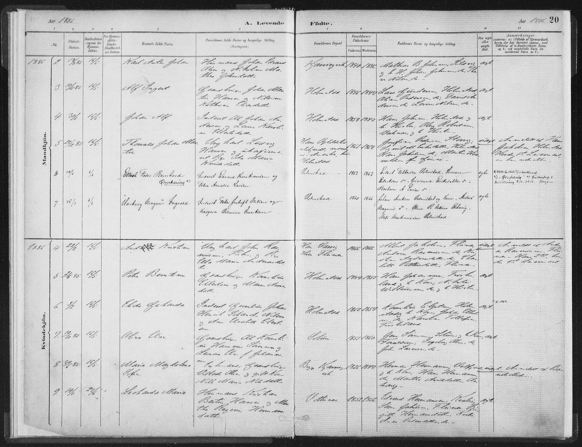 Ministerialprotokoller, klokkerbøker og fødselsregistre - Nordland, SAT/A-1459/890/L1286: Parish register (official) no. 890A01, 1882-1902, p. 20