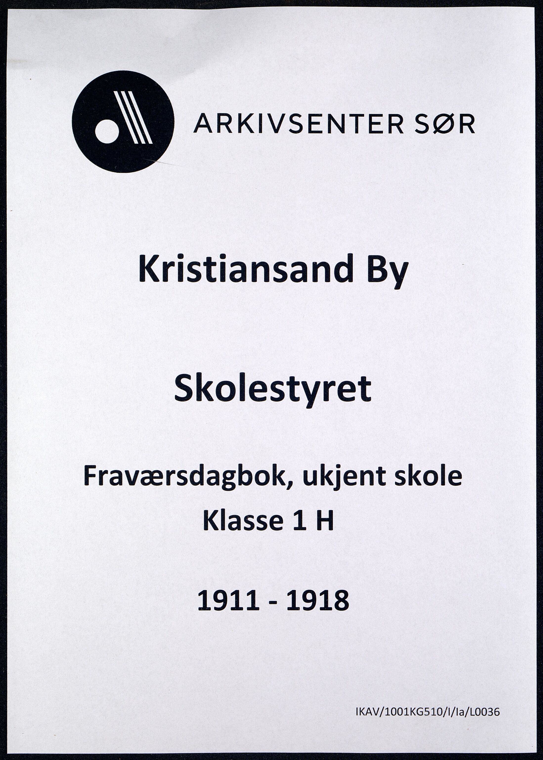 Kristiansand By - Skolekommisjonen/ -Styret, ARKSOR/1001KG510/I/Ia/L0036: Fraværsdagbok for klasse 1 H, 1911-1918