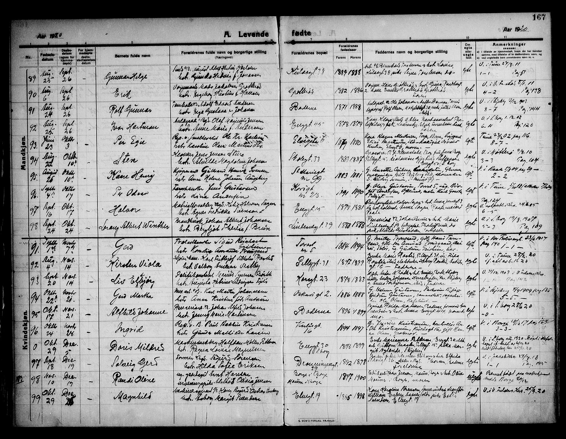 Sarpsborg prestekontor Kirkebøker, AV/SAO-A-2006/F/Fa/L0008: Parish register (official) no. 8, 1910-1920, p. 167