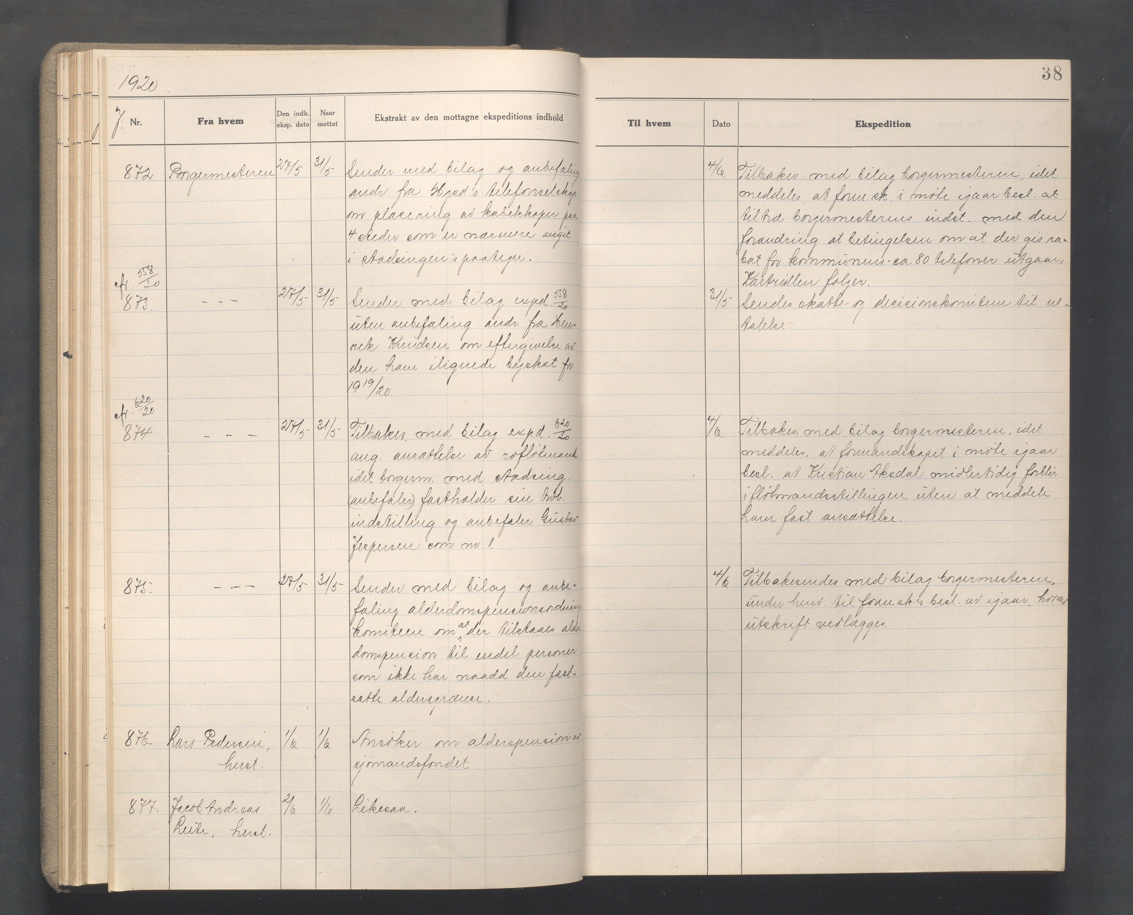 Haugesund kommune - Formannskapet, IKAR/X-0001/C/L0010: Journal, 1920-1921, p. 38