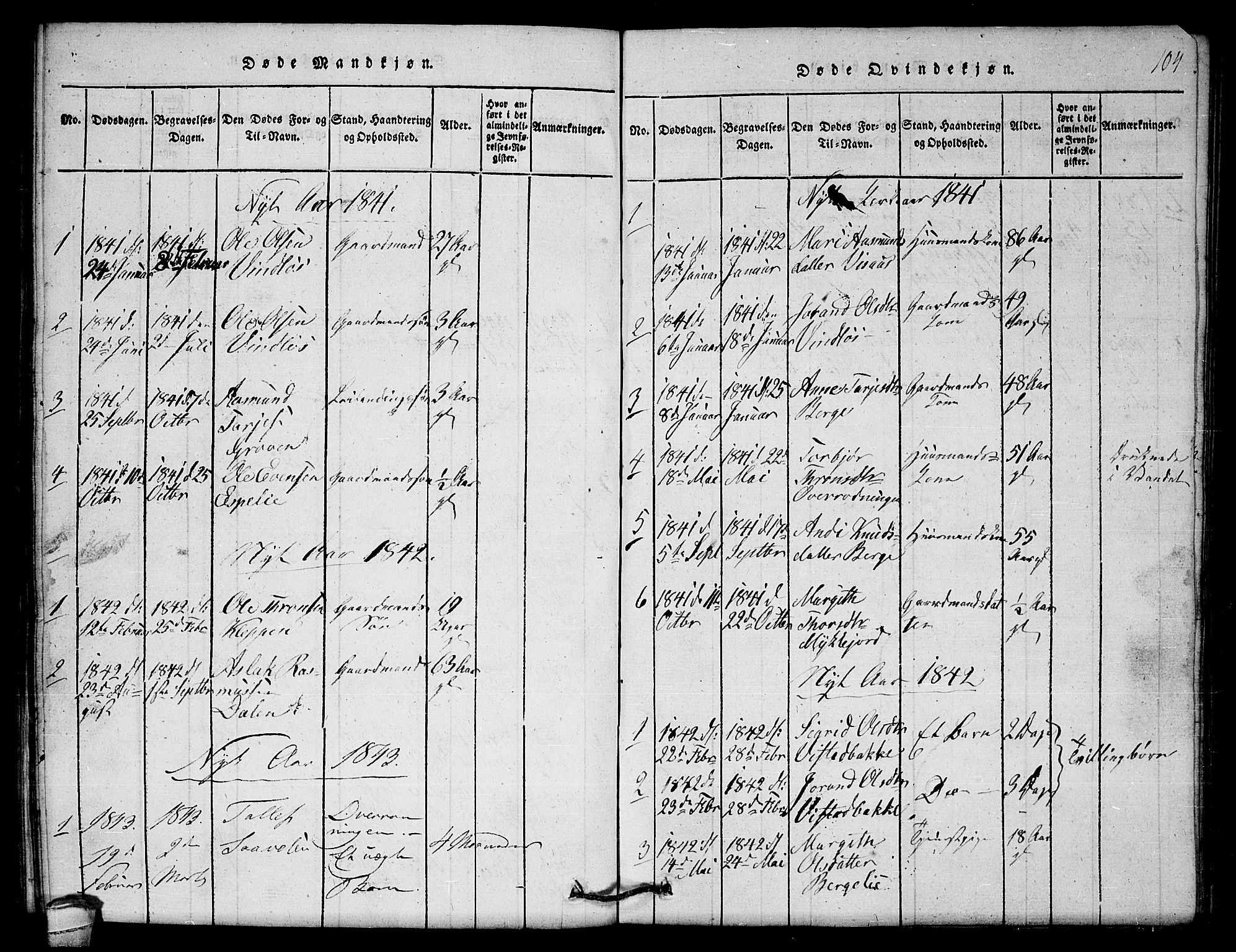 Lårdal kirkebøker, SAKO/A-284/G/Gb/L0001: Parish register (copy) no. II 1, 1815-1865, p. 104