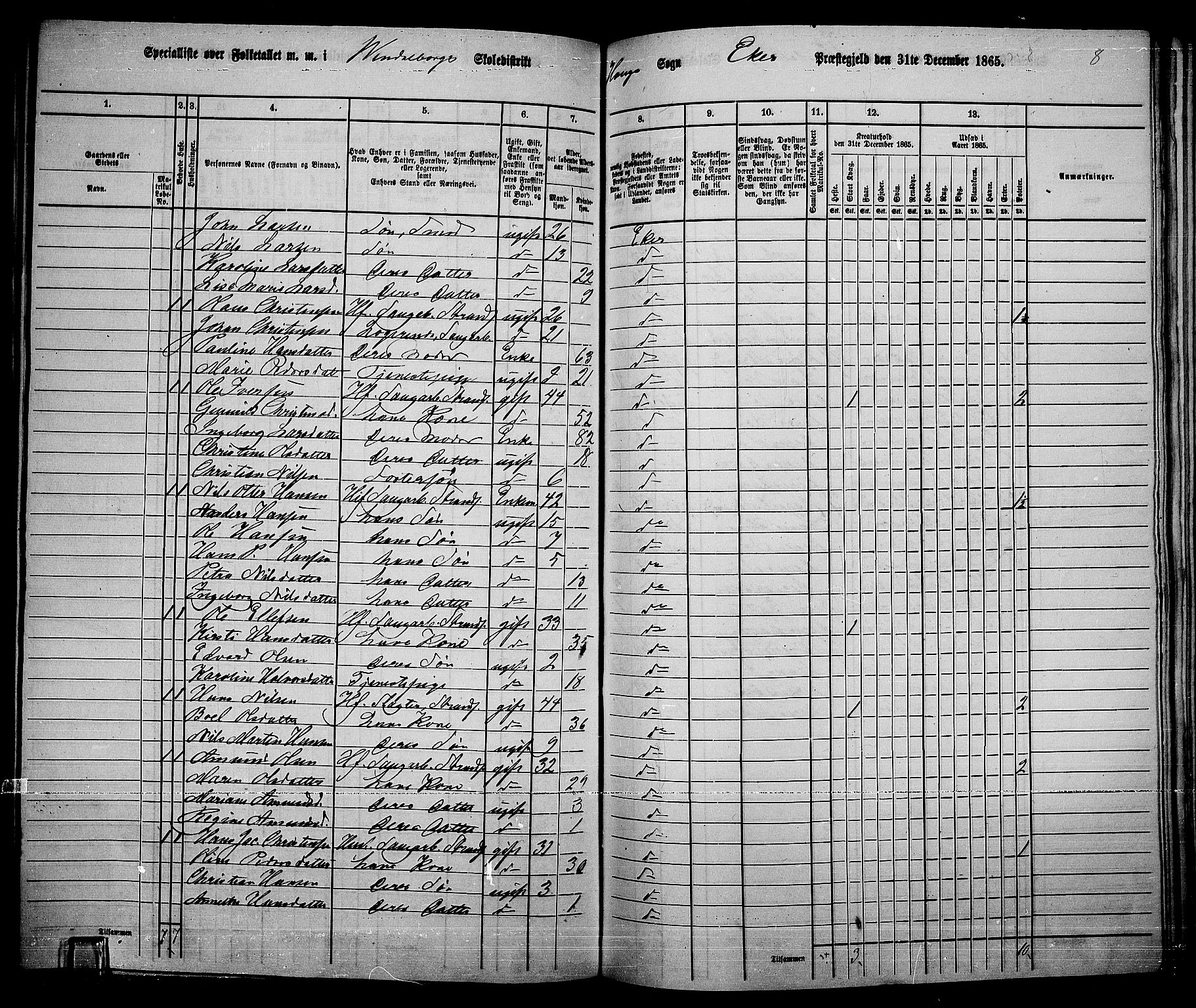 RA, 1865 census for Eiker, 1865, p. 169