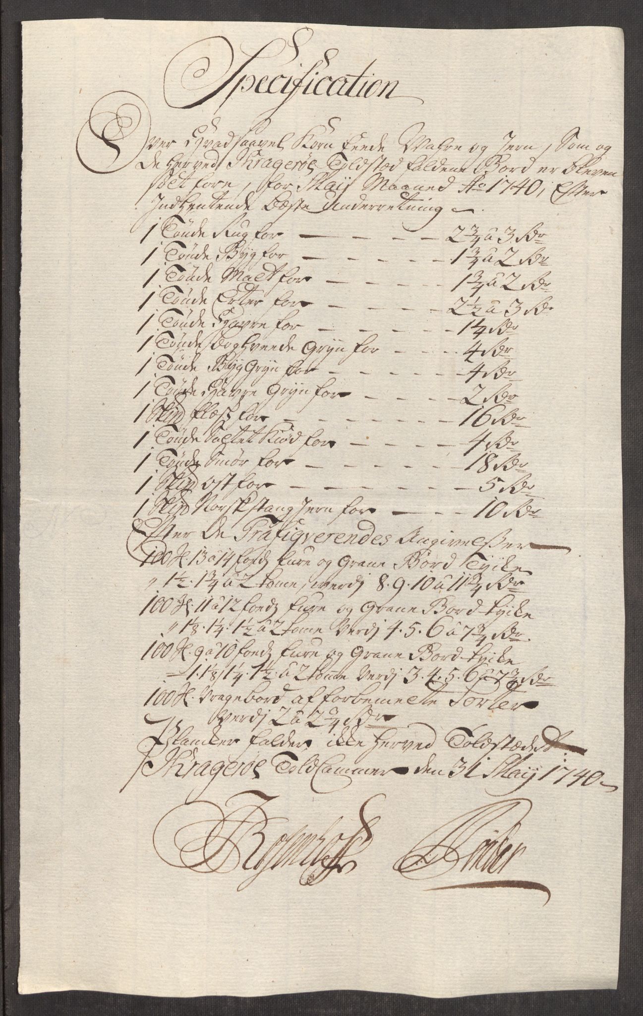 Rentekammeret inntil 1814, Realistisk ordnet avdeling, RA/EA-4070/Oe/L0002: [Ø1]: Priskuranter, 1740-1744, p. 122