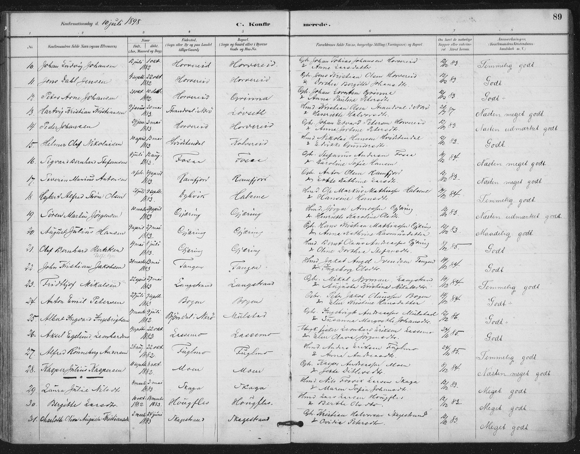 Ministerialprotokoller, klokkerbøker og fødselsregistre - Nord-Trøndelag, SAT/A-1458/780/L0644: Parish register (official) no. 780A08, 1886-1903, p. 89