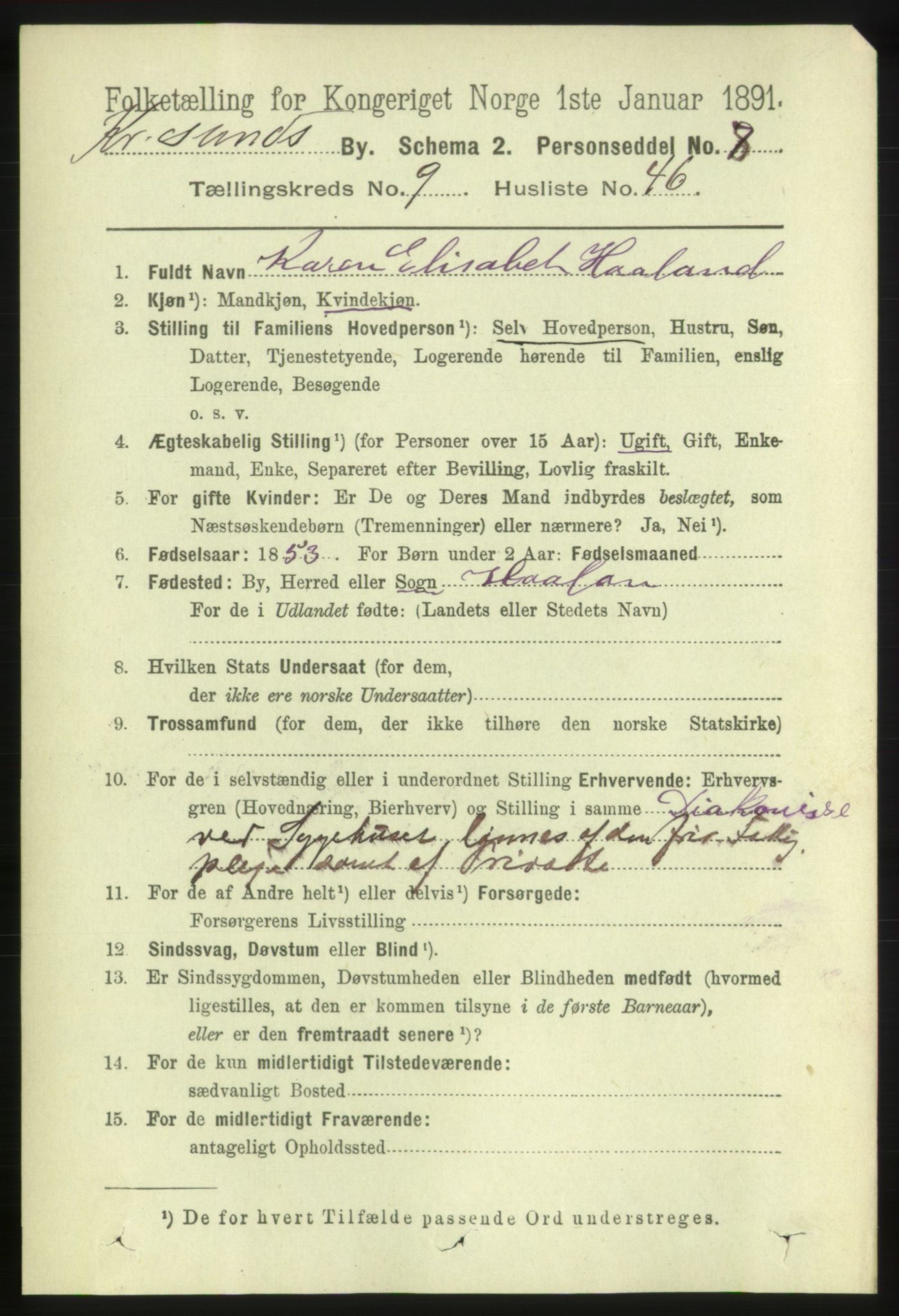 RA, 1891 census for 1503 Kristiansund, 1891, p. 7604