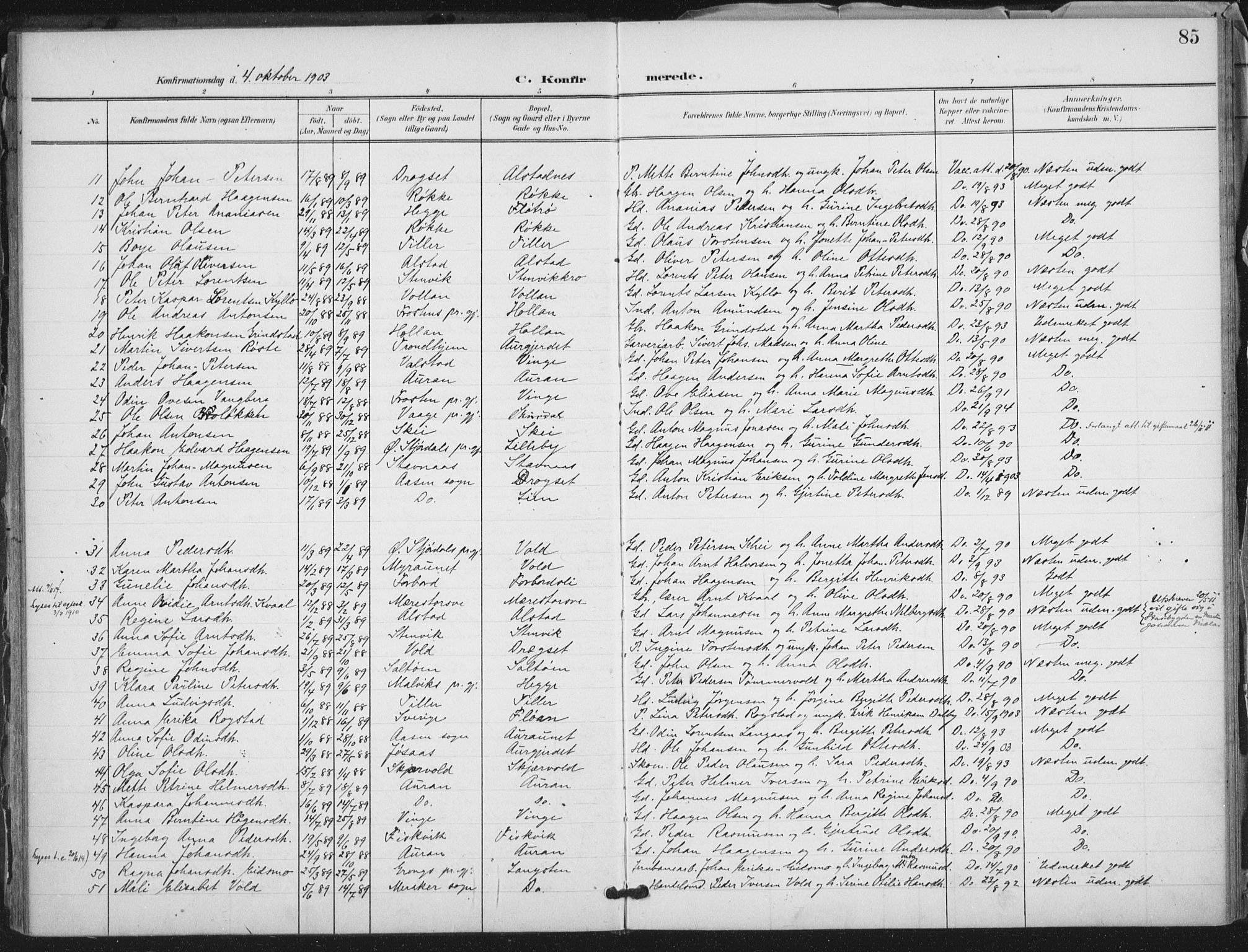 Ministerialprotokoller, klokkerbøker og fødselsregistre - Nord-Trøndelag, AV/SAT-A-1458/712/L0101: Parish register (official) no. 712A02, 1901-1916, p. 85