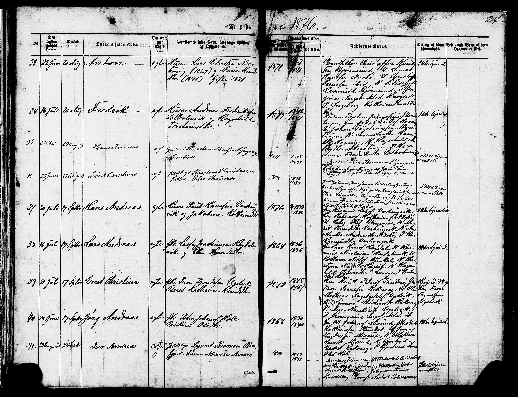 Ministerialprotokoller, klokkerbøker og fødselsregistre - Møre og Romsdal, AV/SAT-A-1454/560/L0720: Parish register (official) no. 560A04, 1873-1878, p. 24