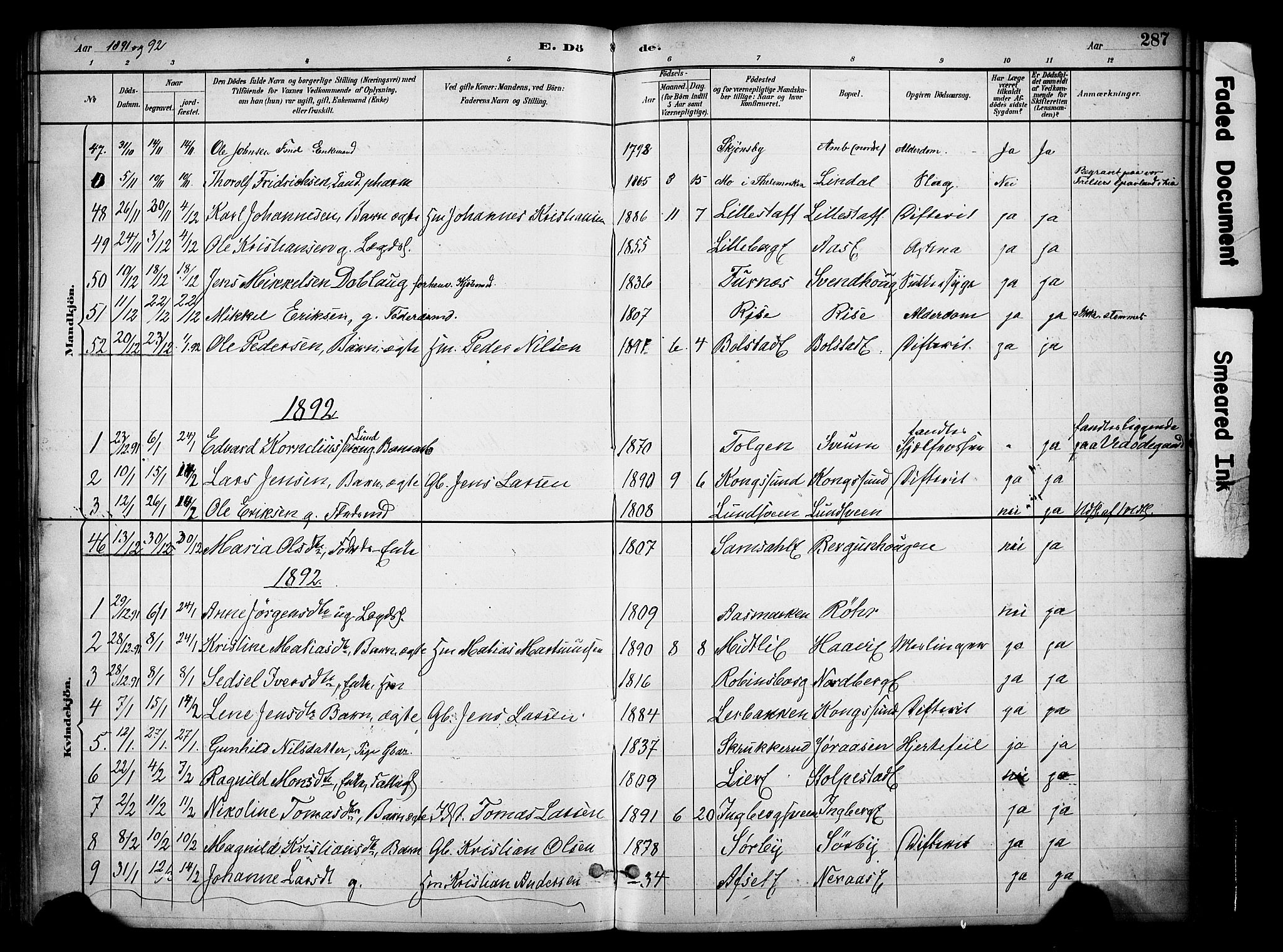 Ringsaker prestekontor, AV/SAH-PREST-014/K/Ka/L0017: Parish register (official) no. 17, 1891-1902, p. 287