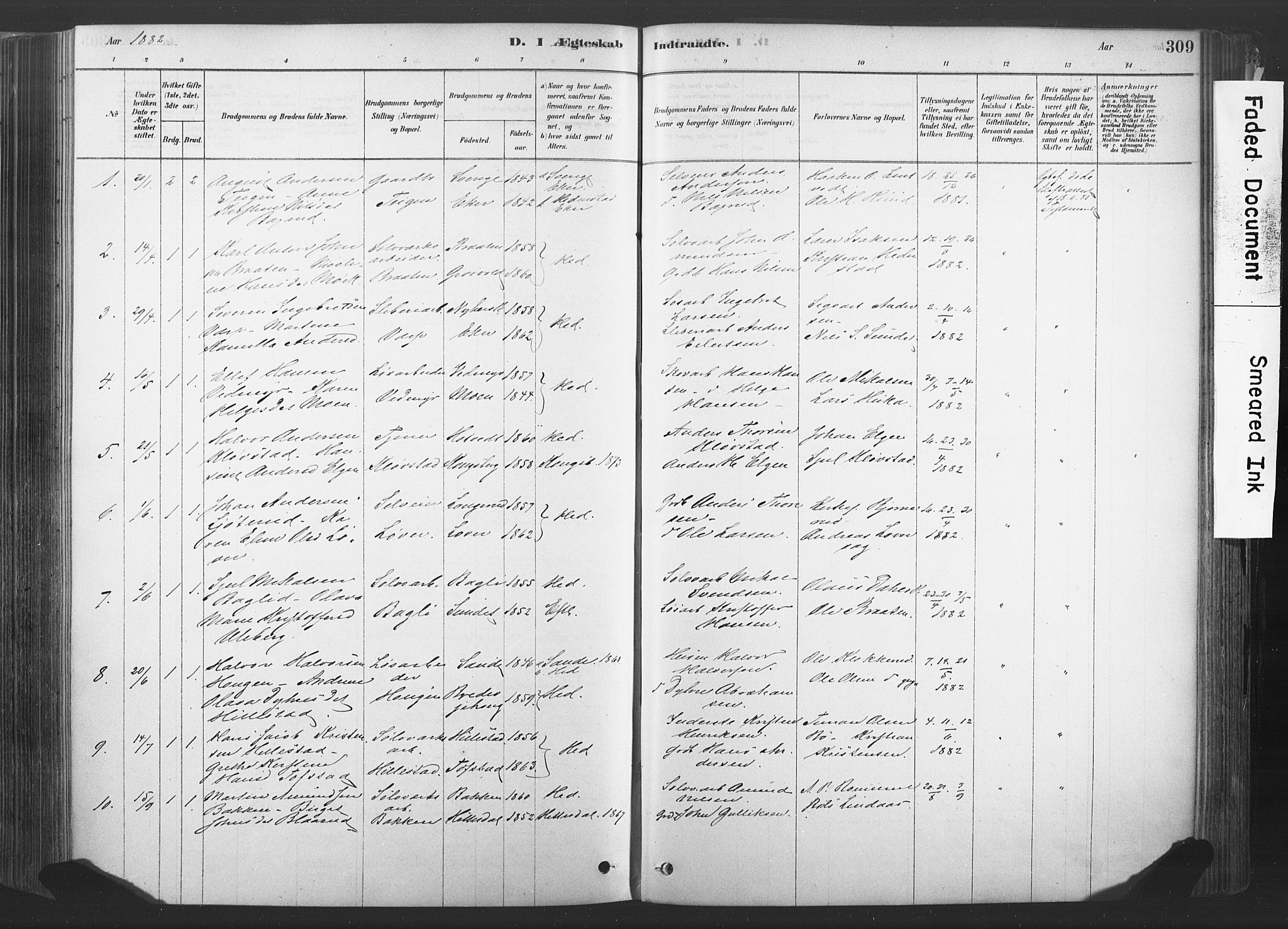 Sandsvær kirkebøker, AV/SAKO-A-244/F/Fd/L0001: Parish register (official) no. IV 1, 1878-1906, p. 309