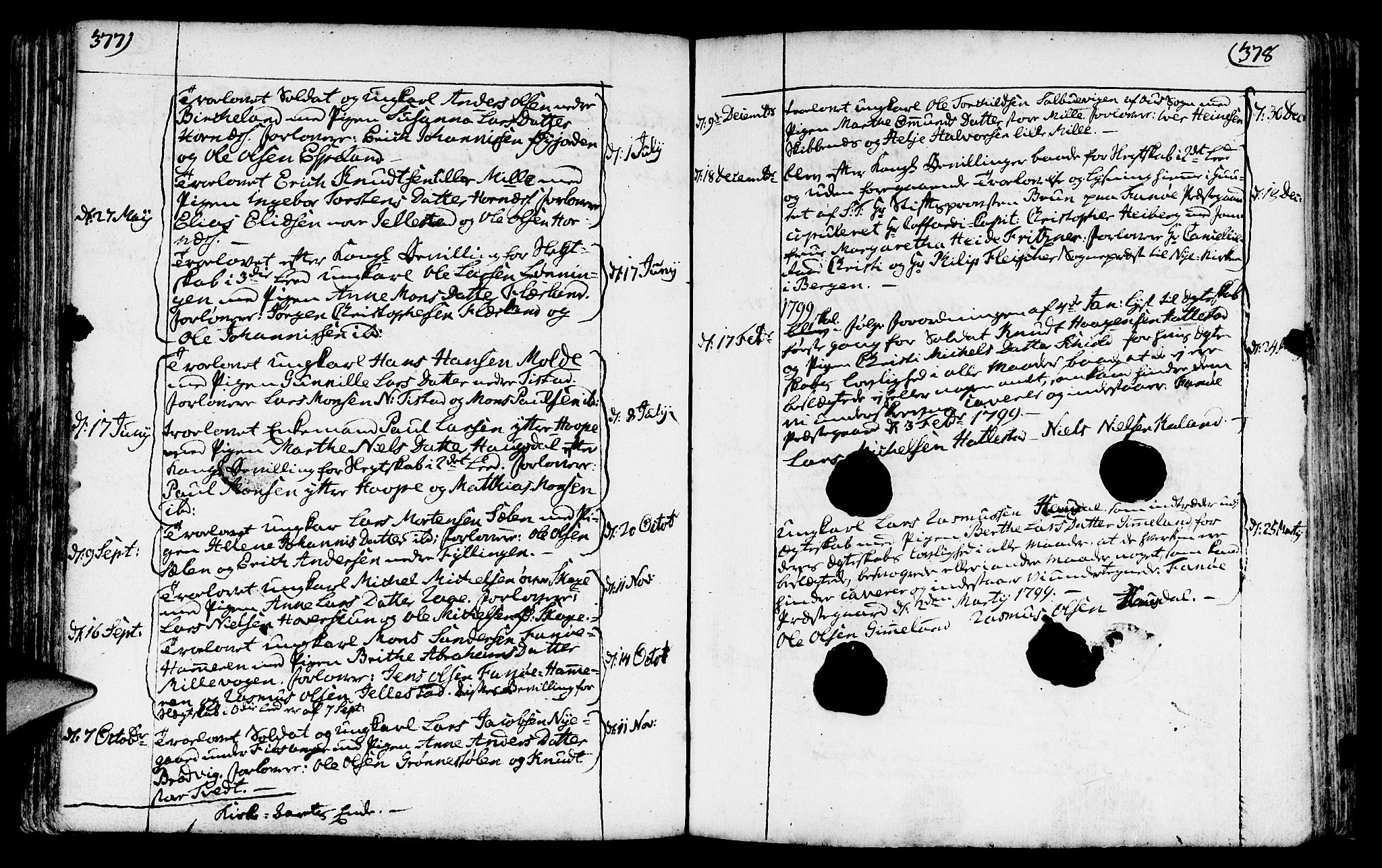 Fana Sokneprestembete, SAB/A-75101/H/Haa/Haaa/L0005: Parish register (official) no. A 5, 1773-1799, p. 377-378