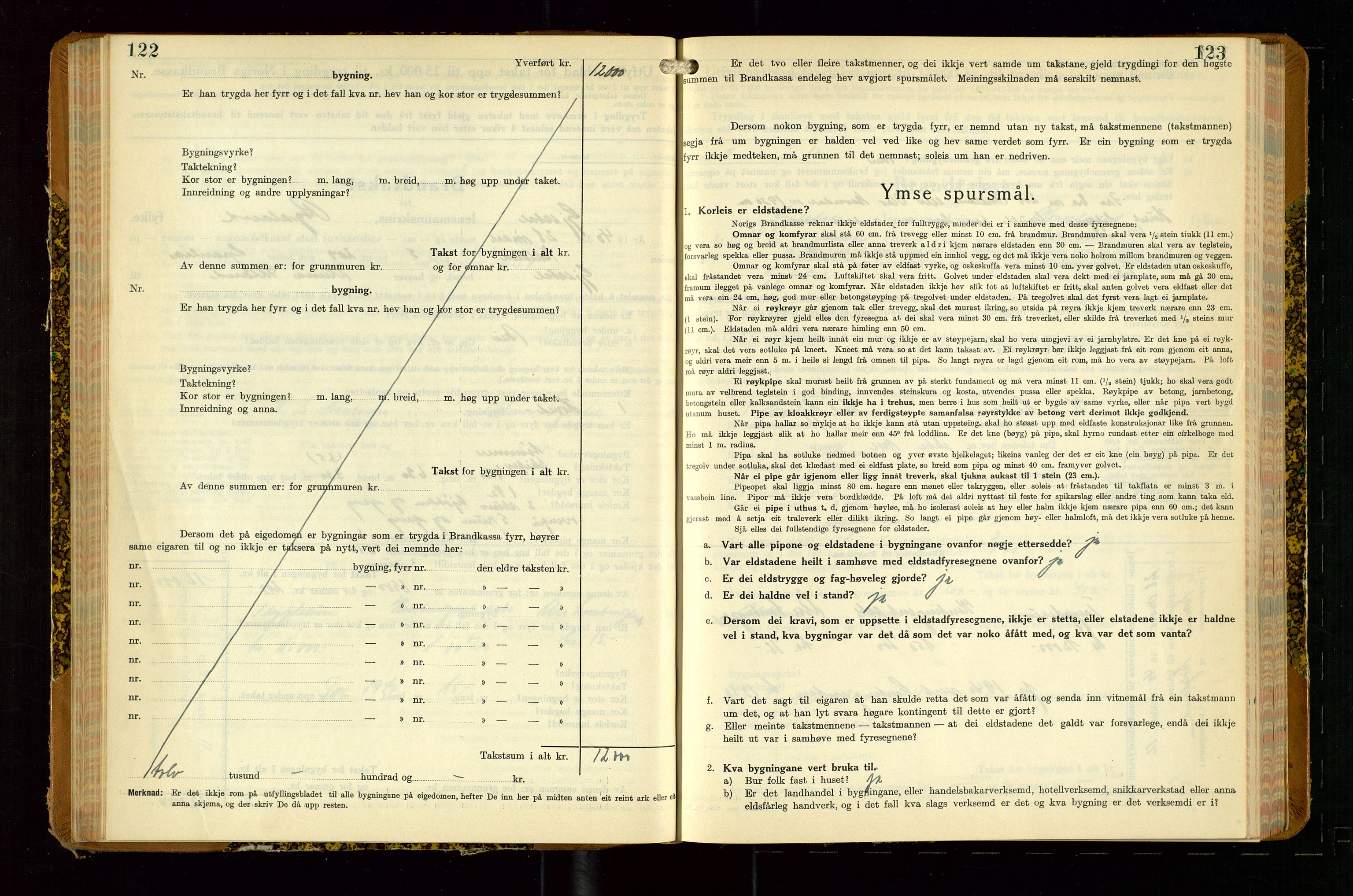 Gjesdal lensmannskontor, SAST/A-100441/Go/L0008: Branntakstskjemaprotokoll, 1937-1955, p. 122-123