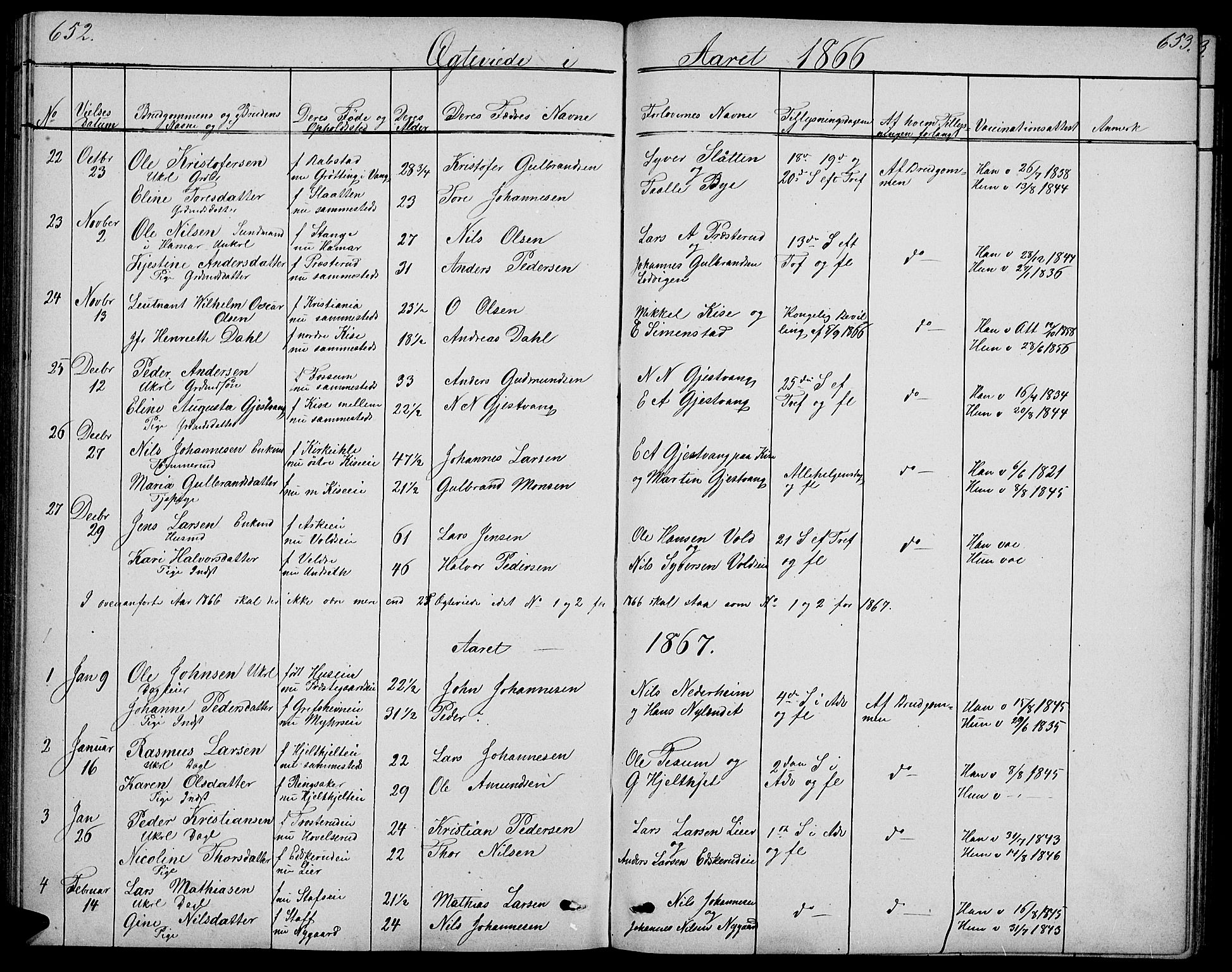 Nes prestekontor, Hedmark, SAH/PREST-020/L/La/L0005: Parish register (copy) no. 5, 1852-1889, p. 652-653