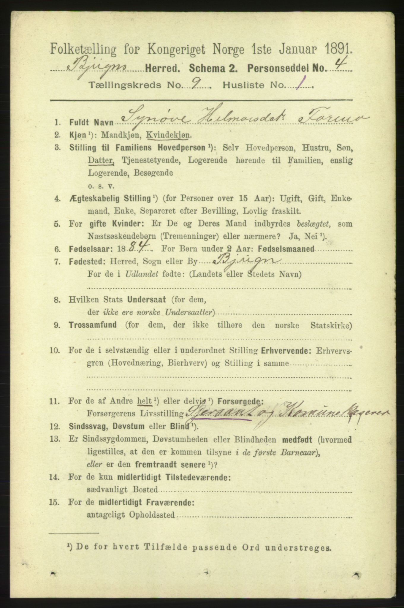 RA, 1891 census for 1627 Bjugn, 1891, p. 2386