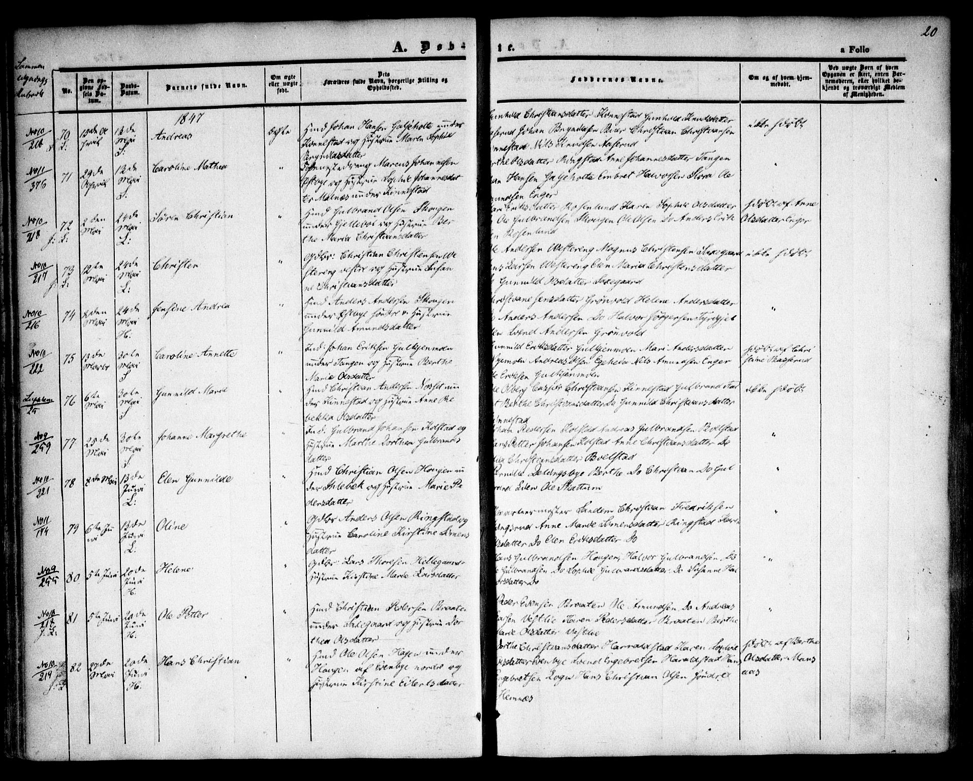 Høland prestekontor Kirkebøker, AV/SAO-A-10346a/F/Fa/L0009: Parish register (official) no. I 9, 1846-1853, p. 20