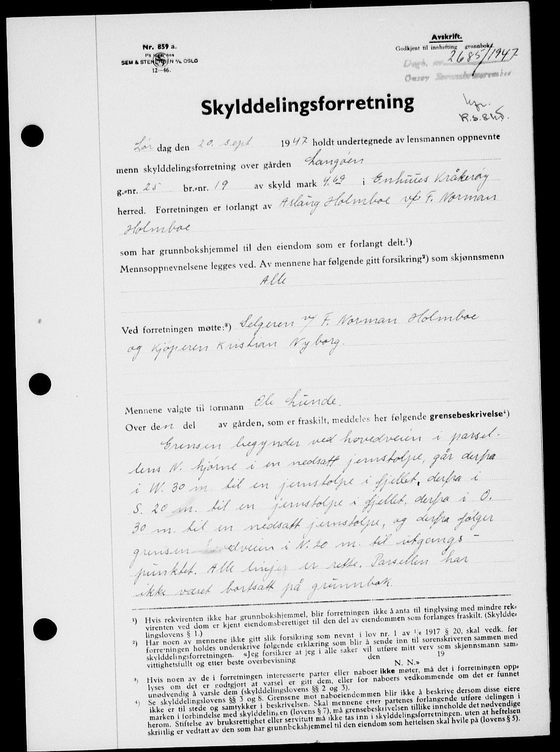 Onsøy sorenskriveri, SAO/A-10474/G/Ga/Gab/L0021: Mortgage book no. II A-21, 1947-1947, Diary no: : 2685/1947