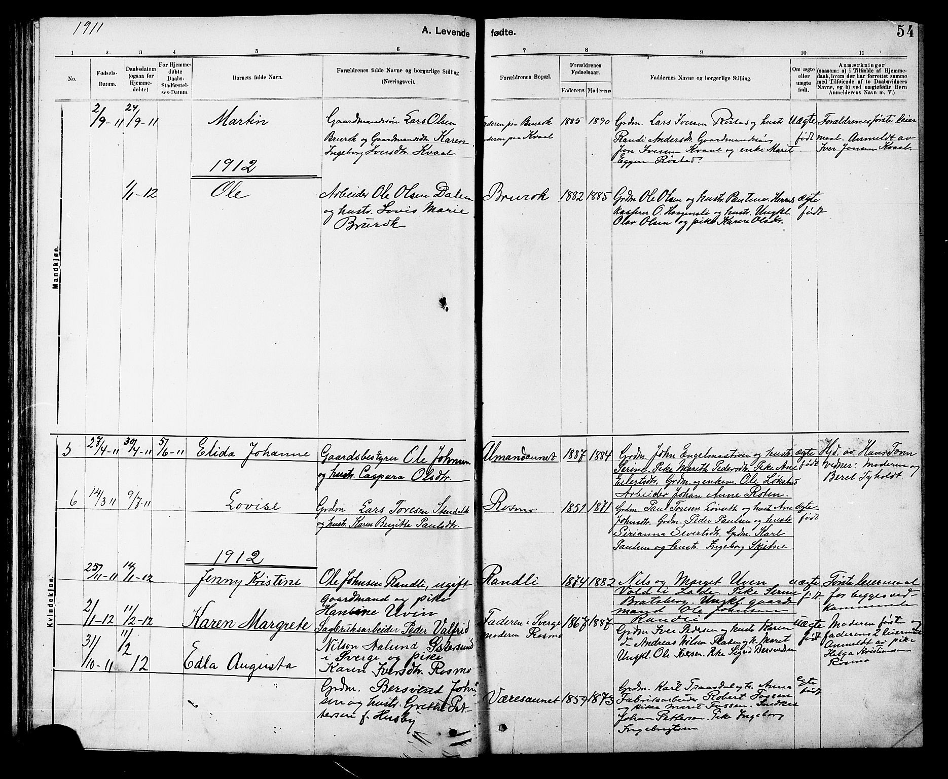 Ministerialprotokoller, klokkerbøker og fødselsregistre - Sør-Trøndelag, SAT/A-1456/608/L0341: Parish register (copy) no. 608C07, 1890-1912, p. 54