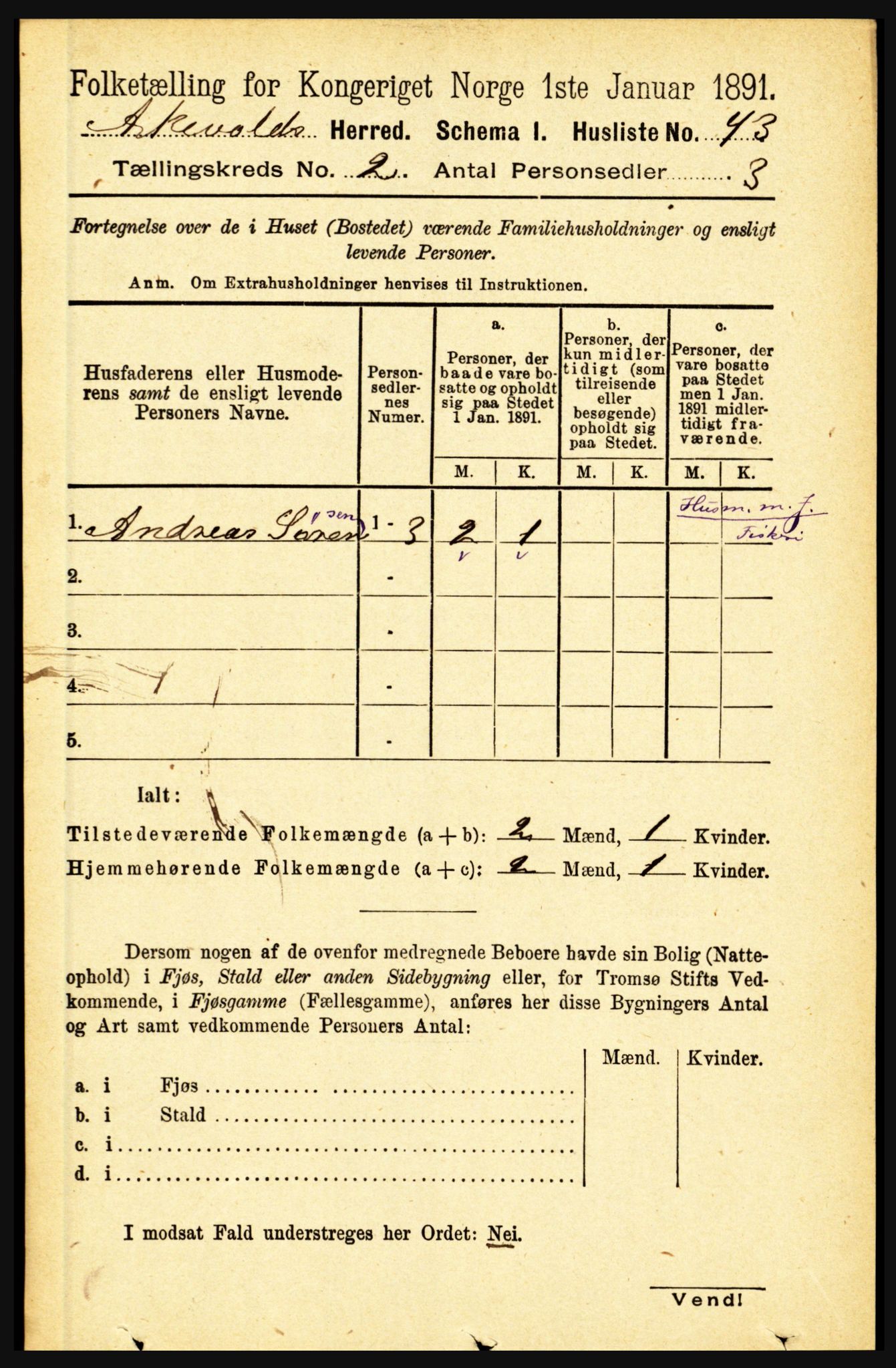 RA, 1891 census for 1428 Askvoll, 1891, p. 411