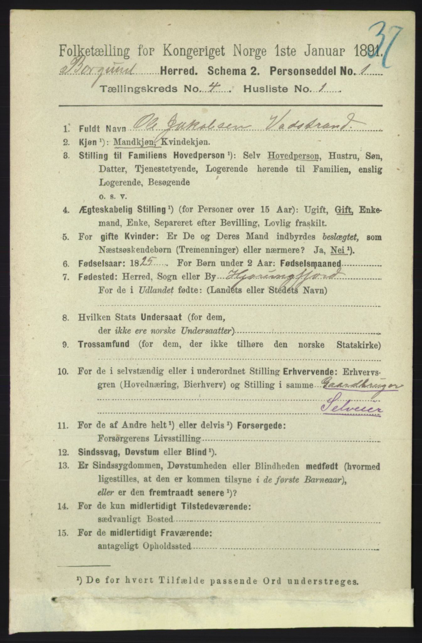 RA, 1891 census for 1531 Borgund, 1891, p. 1000