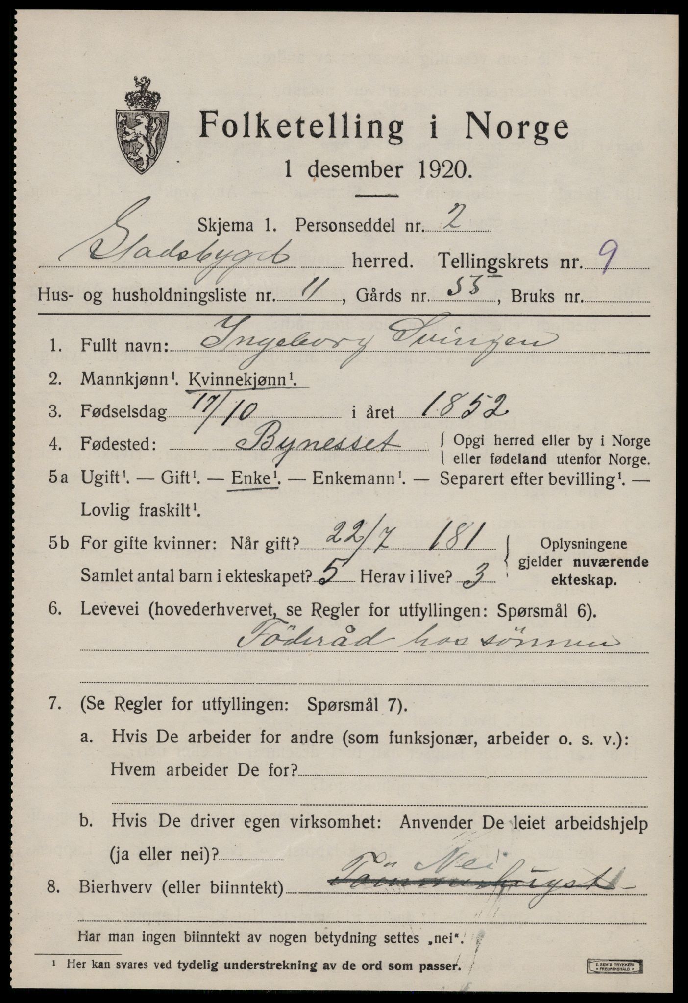 SAT, 1920 census for Stadsbygd, 1920, p. 4408