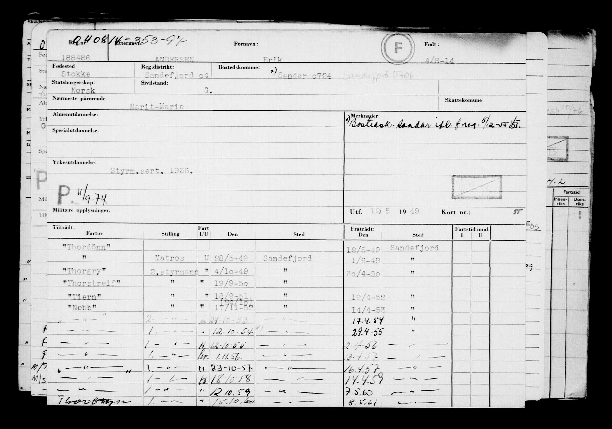 Direktoratet for sjømenn, RA/S-3545/G/Gb/L0123: Hovedkort, 1914, p. 43