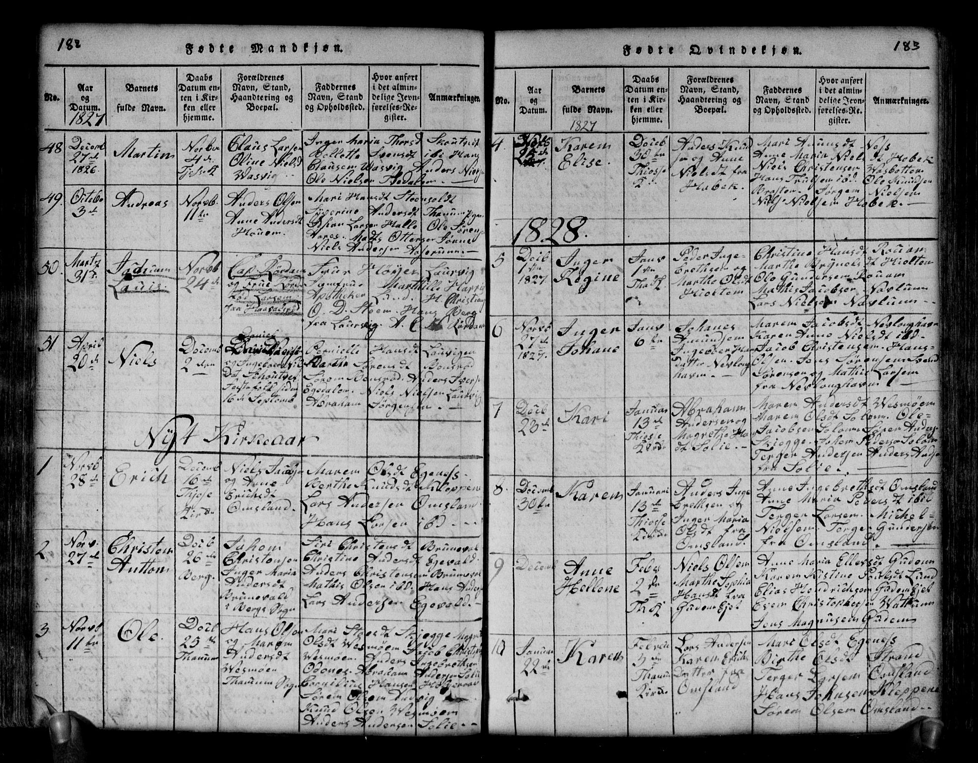 Brunlanes kirkebøker, AV/SAKO-A-342/G/Ga/L0001: Parish register (copy) no. I 1, 1814-1834, p. 182-183