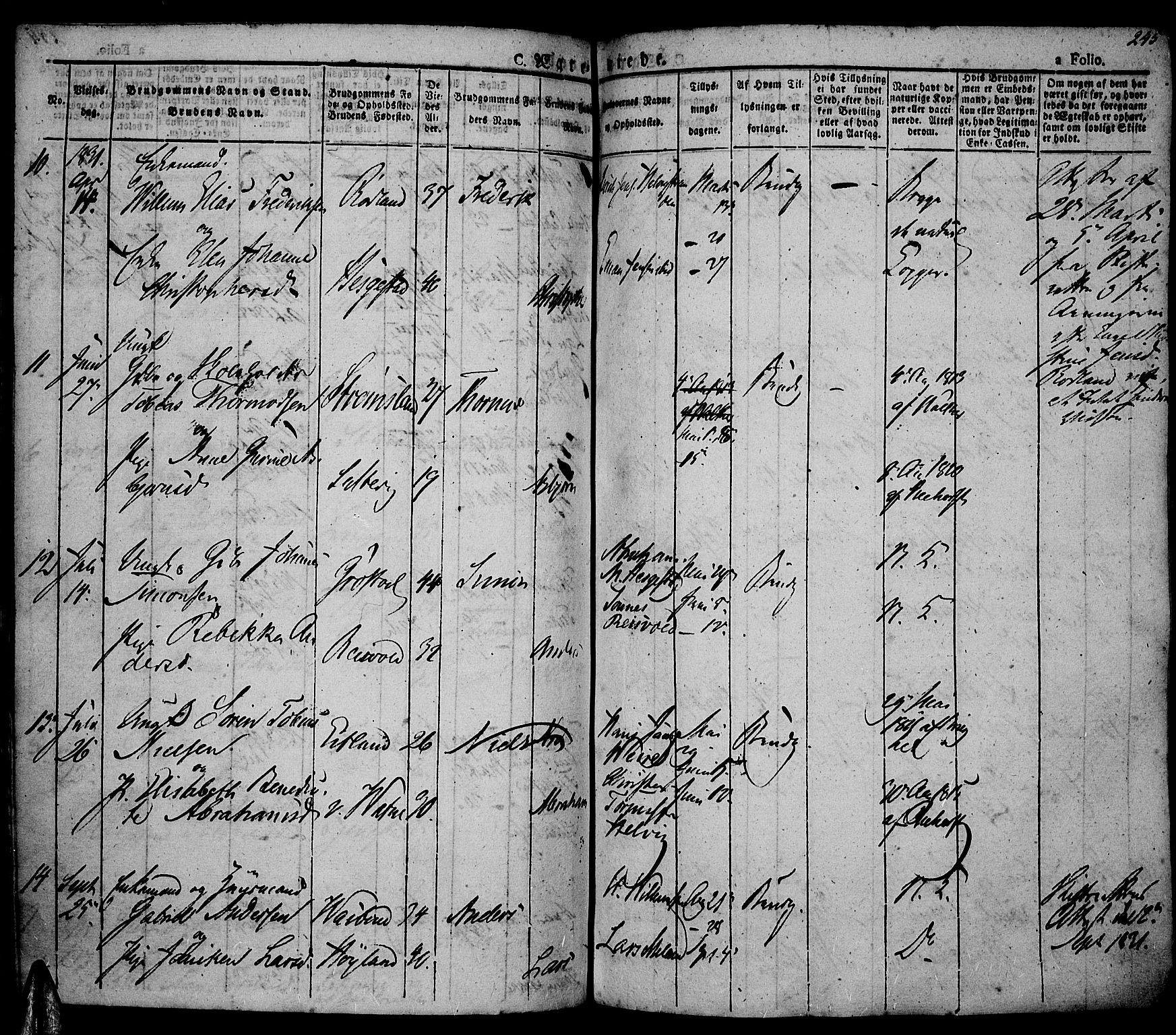 Lista sokneprestkontor, AV/SAK-1111-0027/F/Fa/L0008: Parish register (official) no. A 8, 1823-1835, p. 245