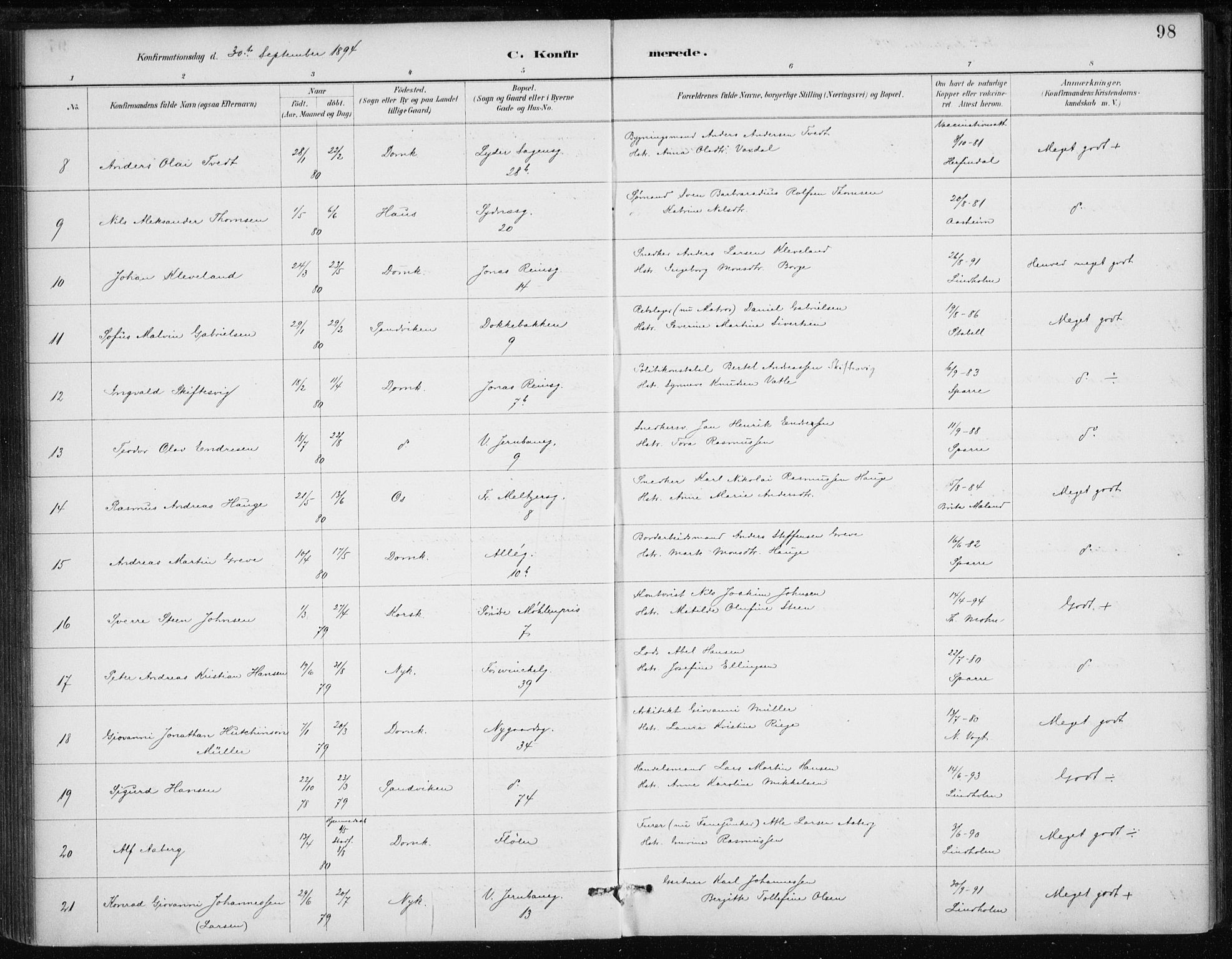Johanneskirken sokneprestembete, AV/SAB-A-76001/H/Haa/L0008: Parish register (official) no. C 1, 1885-1907, p. 98
