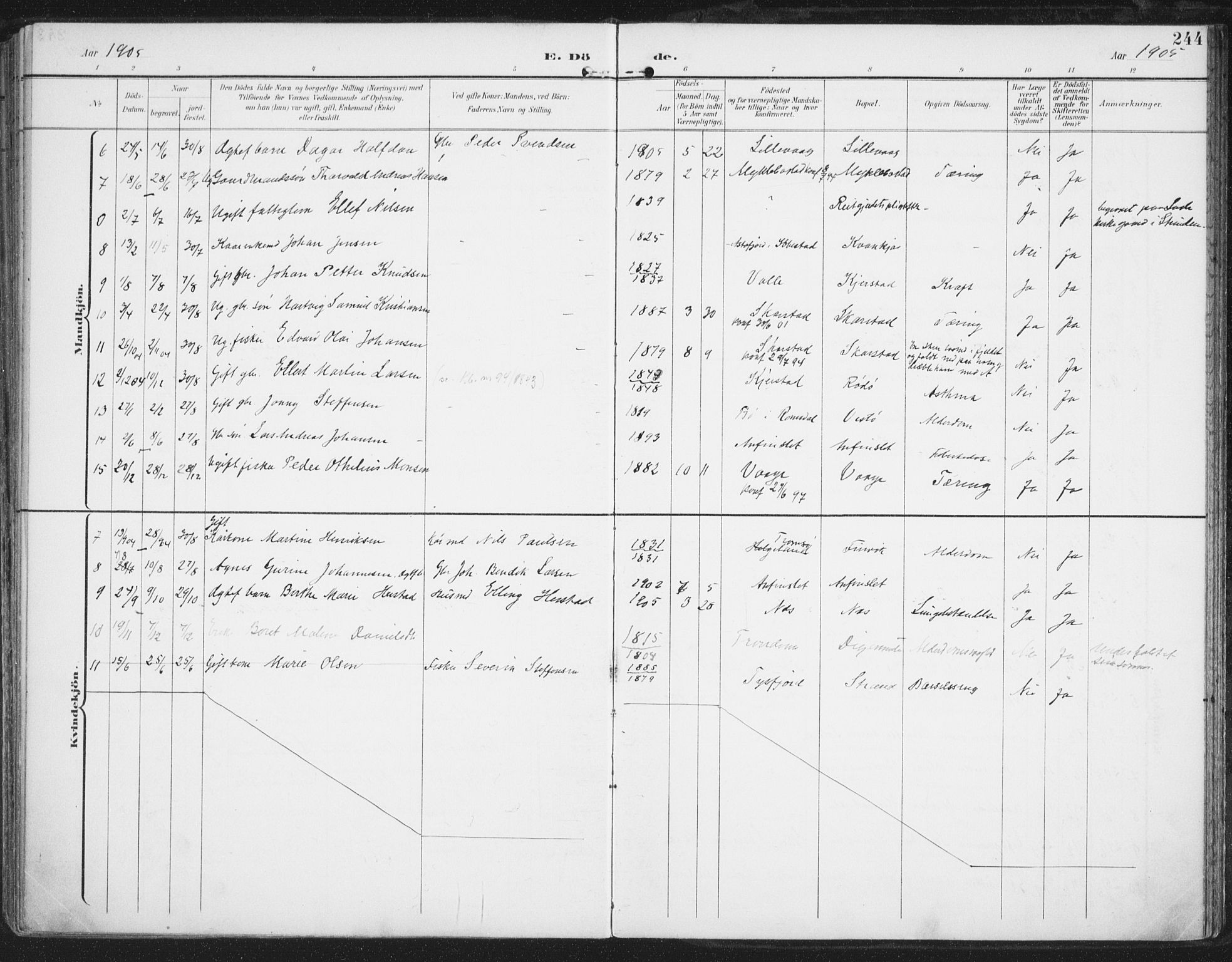 Ministerialprotokoller, klokkerbøker og fødselsregistre - Nordland, AV/SAT-A-1459/872/L1036: Parish register (official) no. 872A11, 1897-1913, p. 244