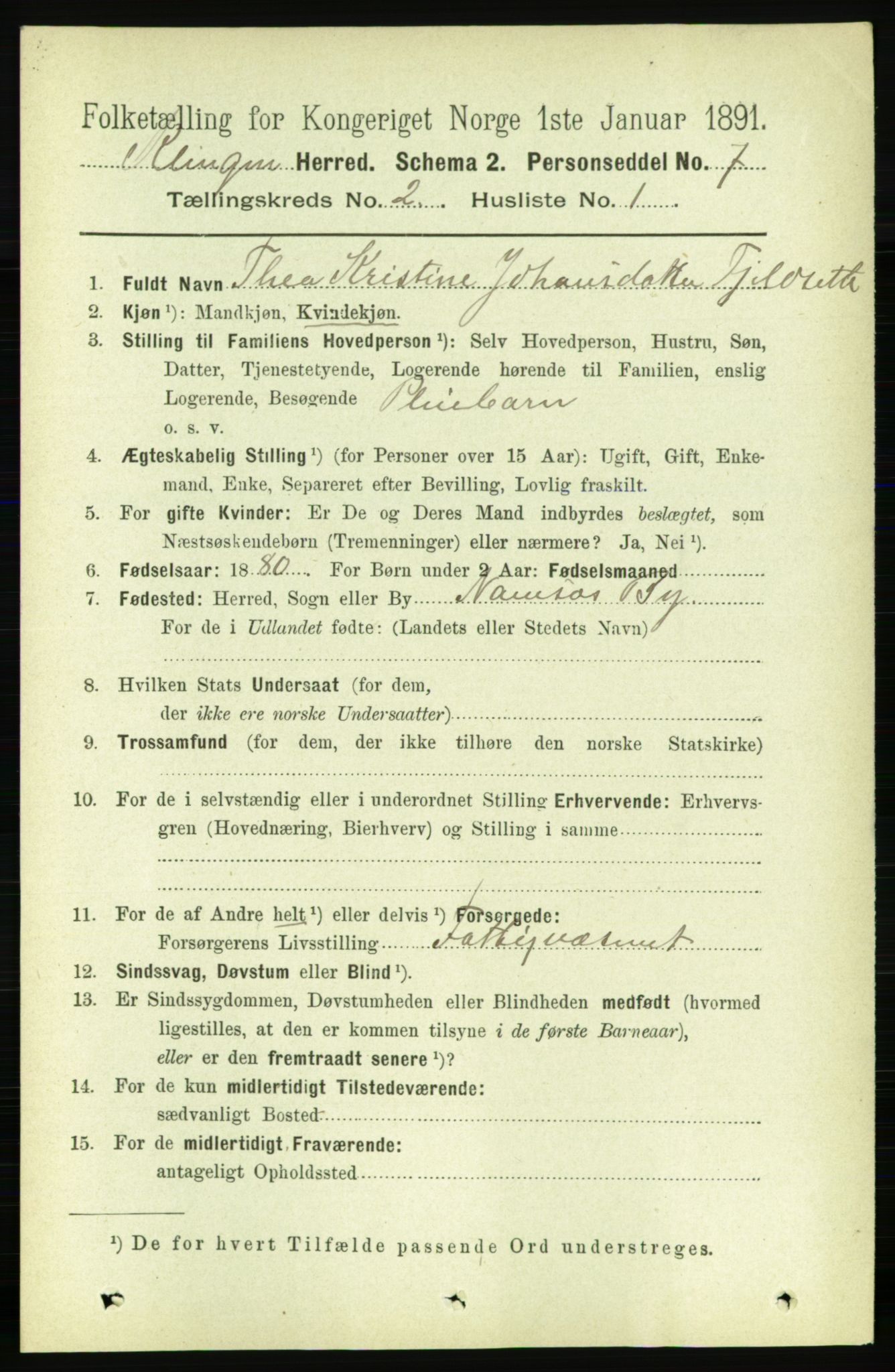 RA, 1891 census for 1746 Klinga, 1891, p. 502