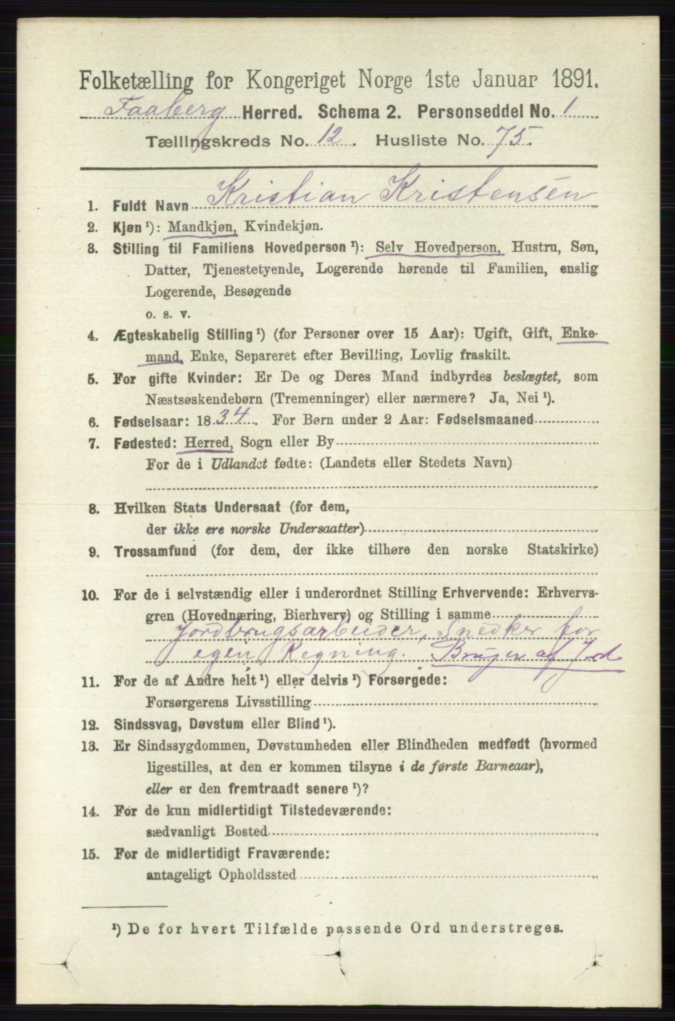 RA, 1891 census for 0524 Fåberg, 1891, p. 5162