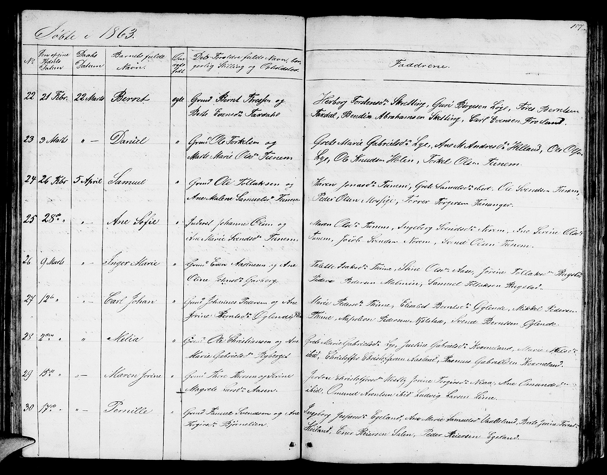 Lye sokneprestkontor, AV/SAST-A-101794/001/30BB/L0002: Parish register (copy) no. B 2, 1852-1867, p. 107