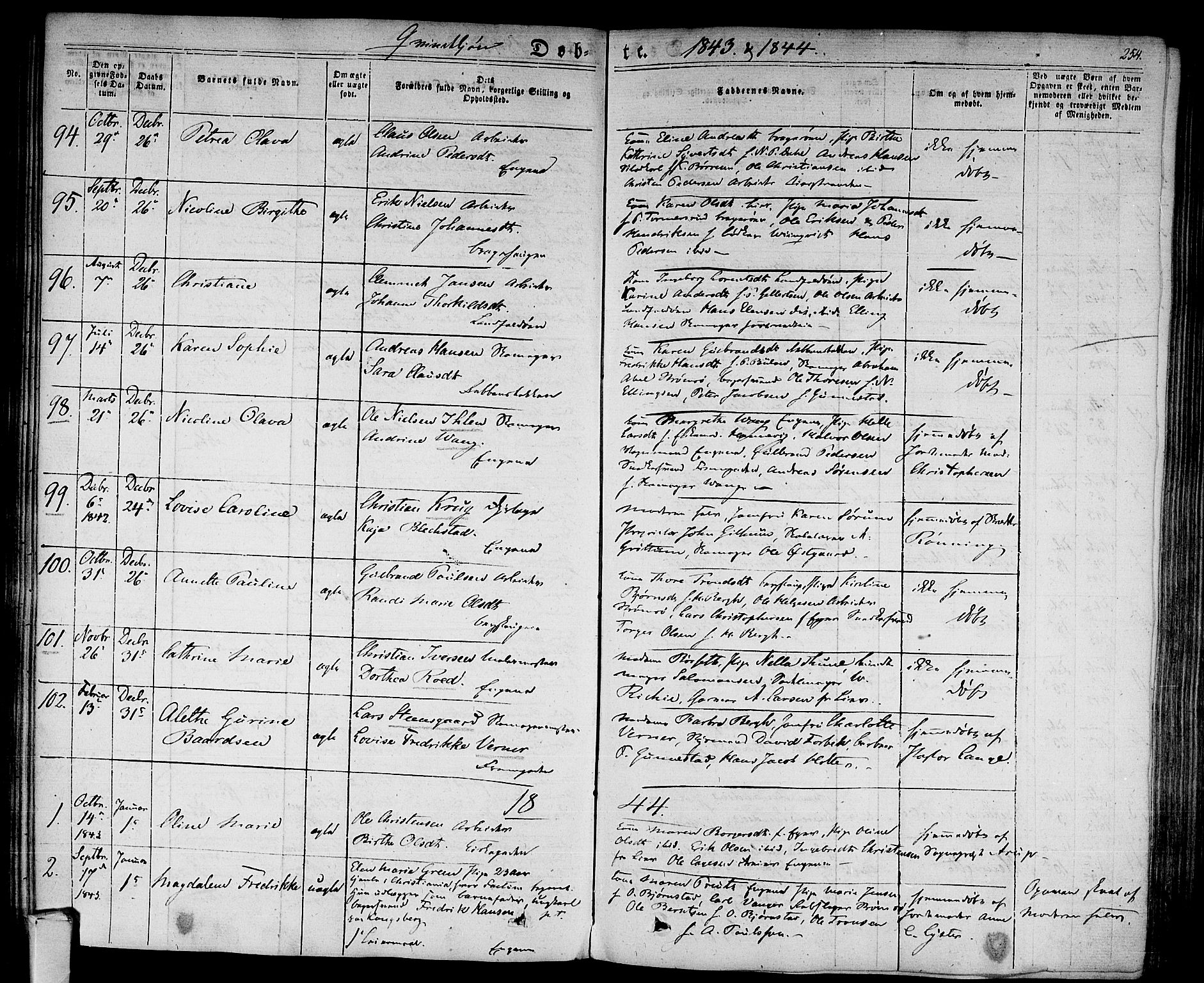 Bragernes kirkebøker, AV/SAKO-A-6/F/Fb/L0001: Parish register (official) no. II 1, 1830-1847, p. 254