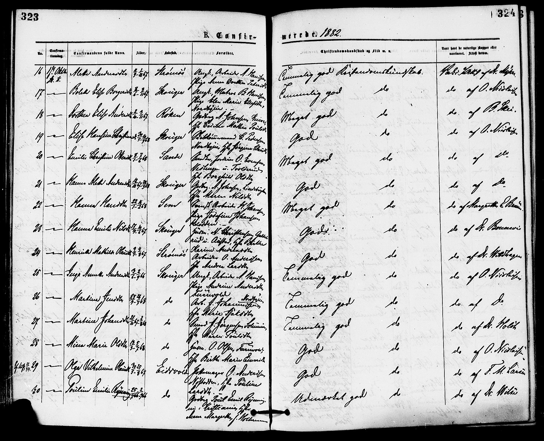 Skoger kirkebøker, AV/SAKO-A-59/F/Fa/L0005: Parish register (official) no. I 5, 1873-1884, p. 323-324