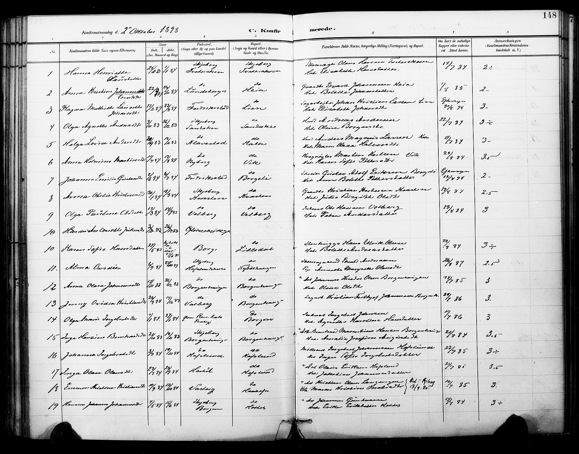 Skjeberg prestekontor Kirkebøker, SAO/A-10923/F/Fa/L0010: Parish register (official) no. I 10, 1898-1911, p. 148