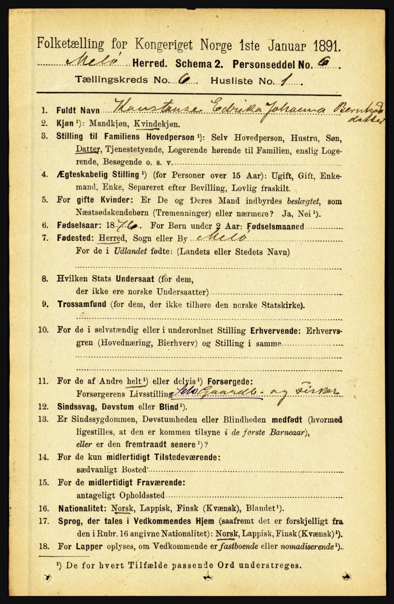 RA, 1891 census for 1837 Meløy, 1891, p. 2156