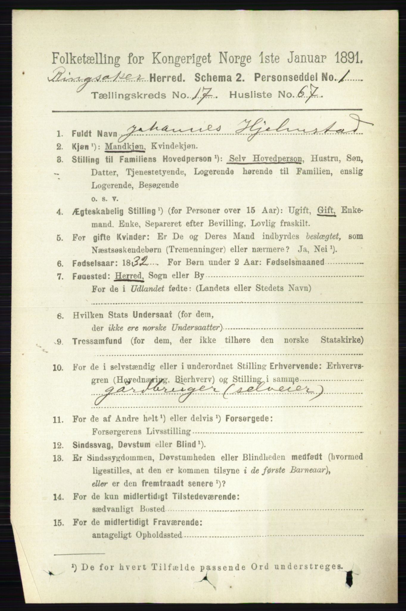 RA, 1891 census for 0412 Ringsaker, 1891, p. 10184