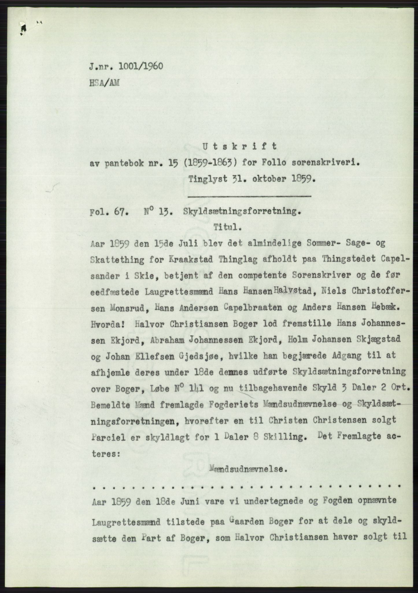 Statsarkivet i Oslo, SAO/A-10621/Z/Zd/L0012: Avskrifter, j.nr 802-1722/1960, 1960, p. 166