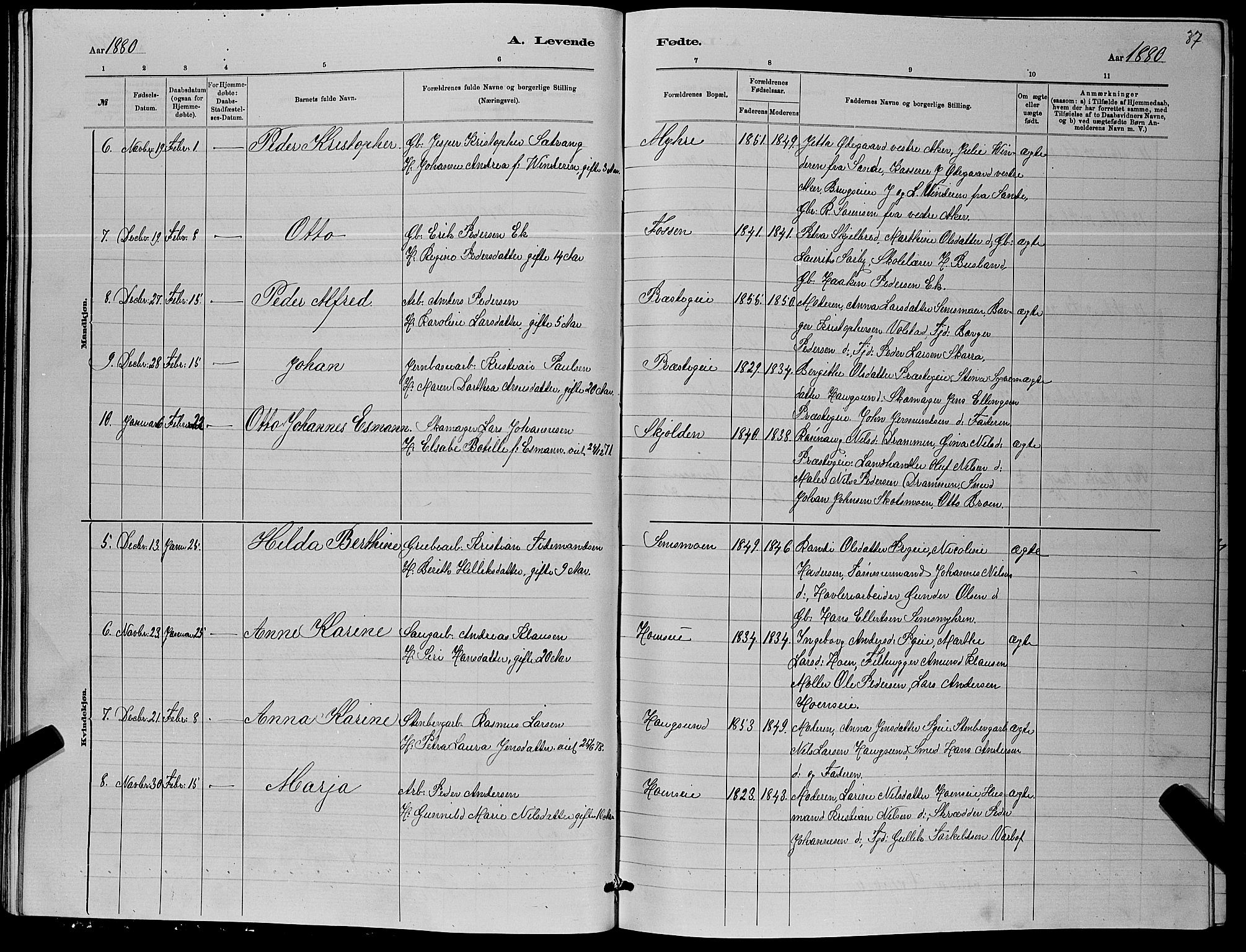 Eiker kirkebøker, AV/SAKO-A-4/G/Ga/L0005: Parish register (copy) no. I 5, 1878-1887, p. 37