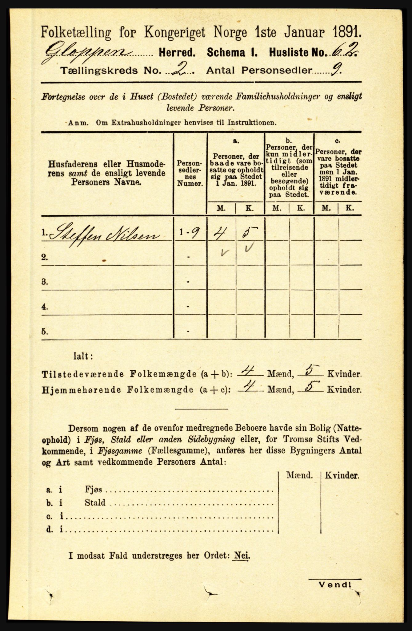 RA, 1891 census for 1445 Gloppen, 1891, p. 613