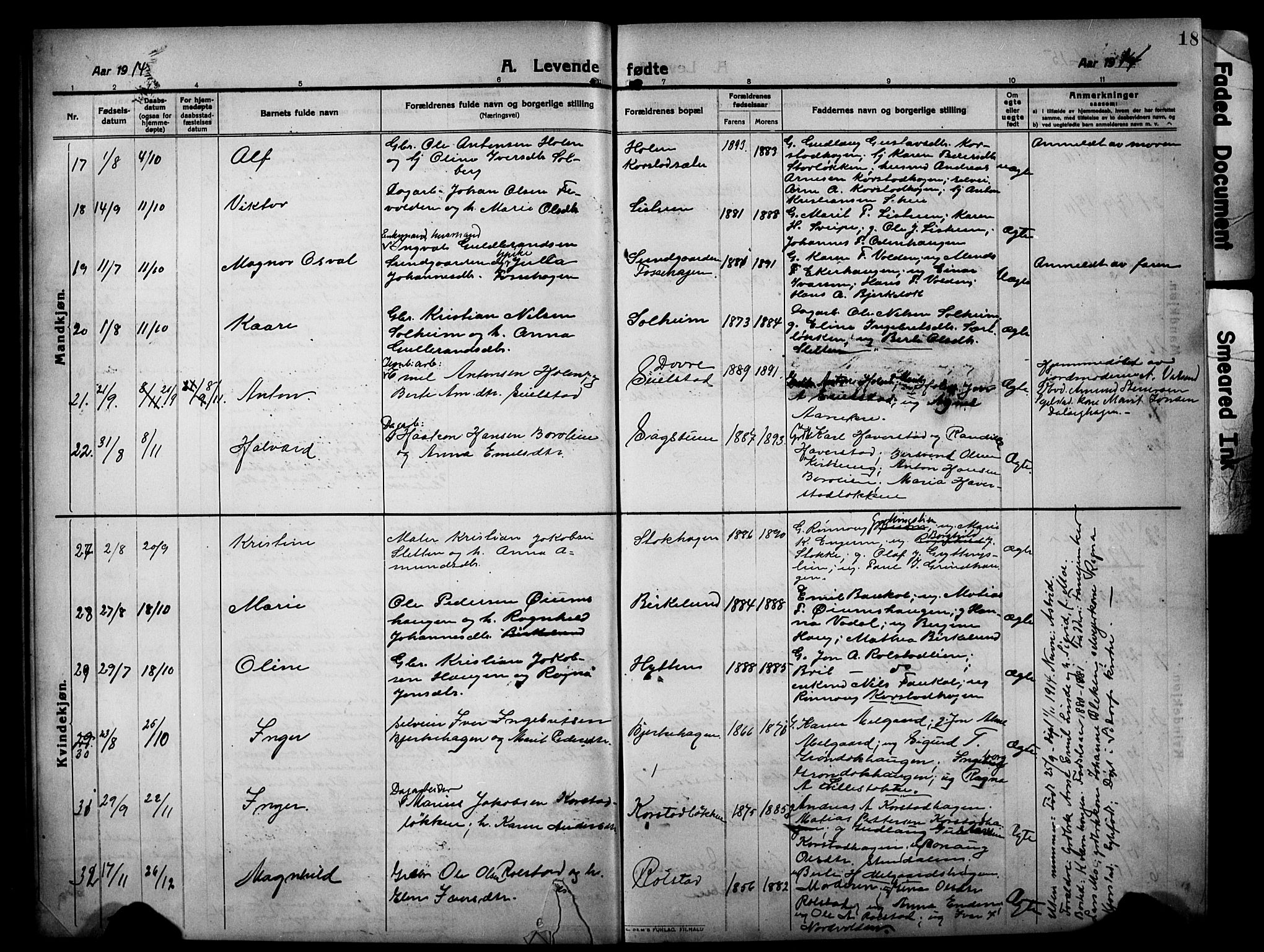 Sør-Fron prestekontor, AV/SAH-PREST-010/H/Ha/Hab/L0005: Parish register (copy) no. 5, 1912-1930, p. 18