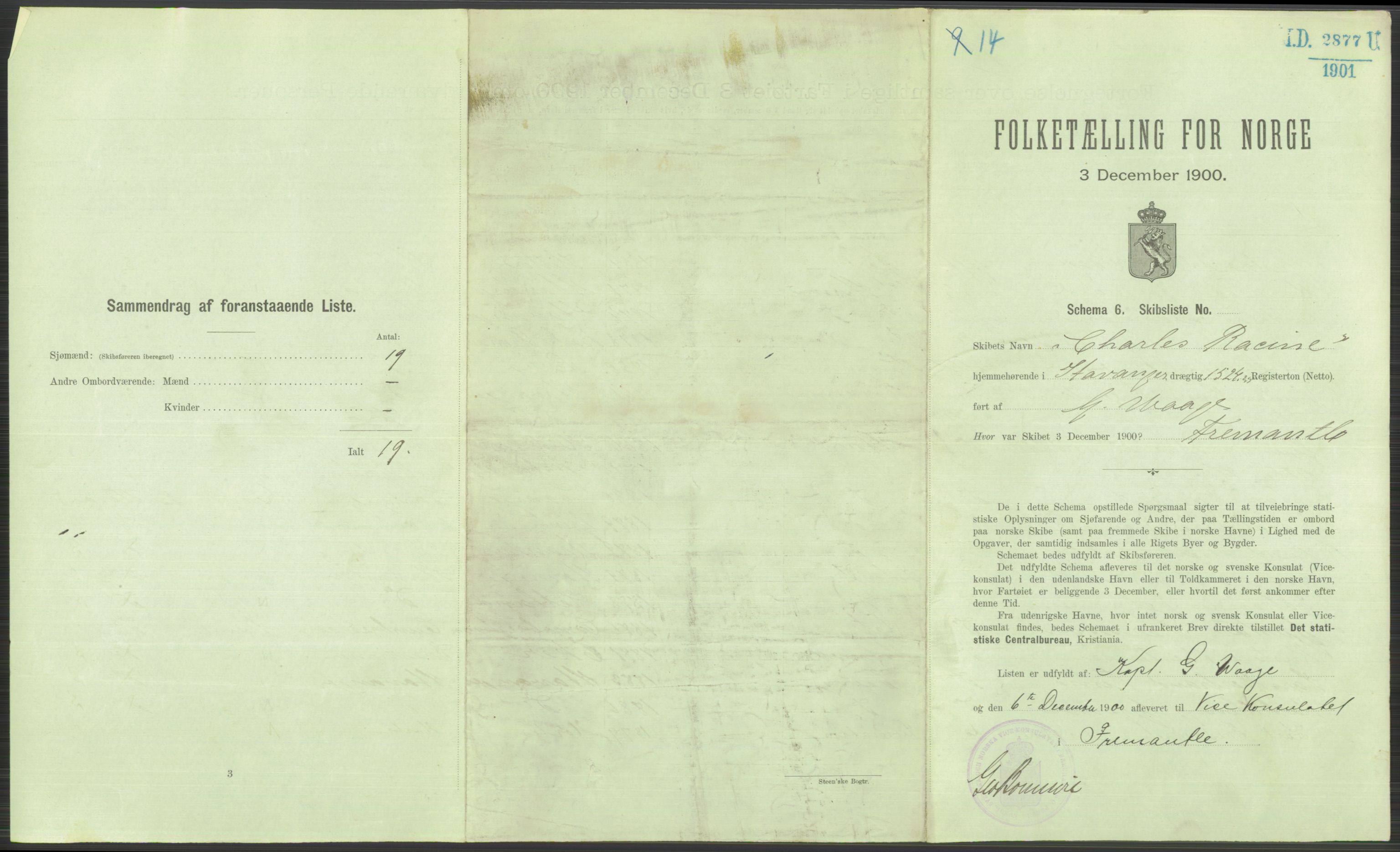 RA, 1900 Census - ship lists from ships in Norwegian harbours, harbours abroad and at sea, 1900, p. 5049