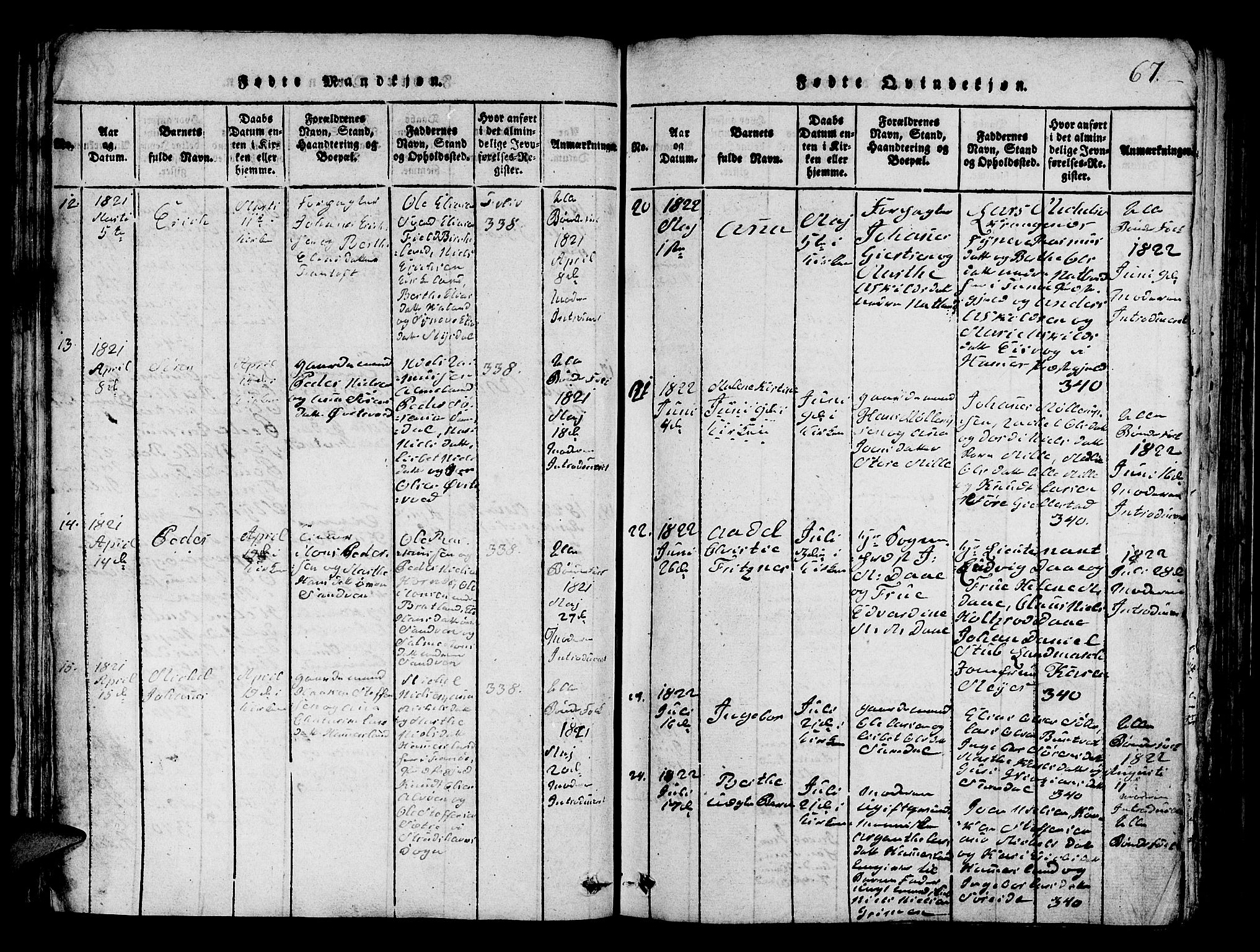 Fana Sokneprestembete, AV/SAB-A-75101/H/Hab/Haba/L0001: Parish register (copy) no. A 1, 1816-1836, p. 67